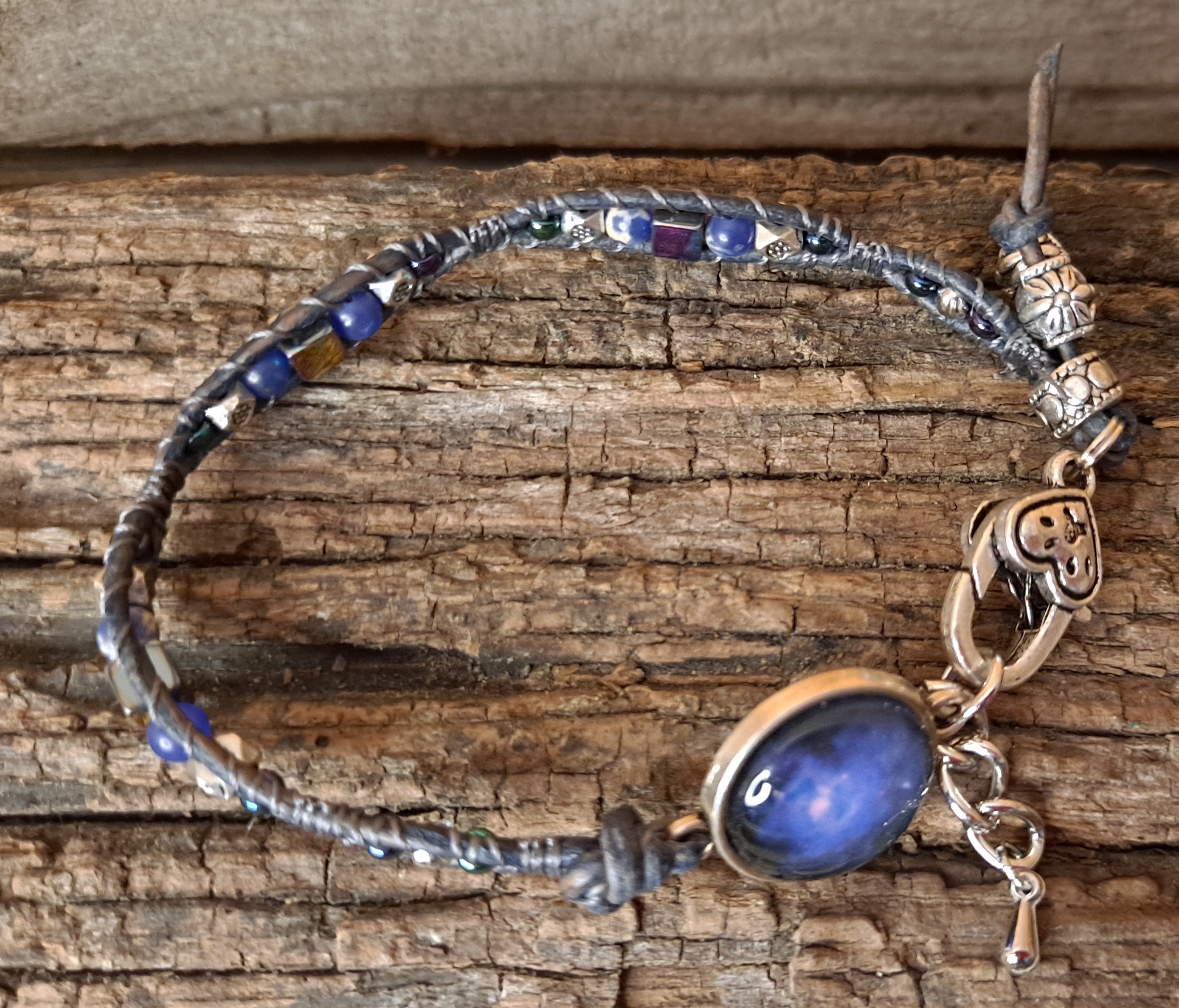 Bracelet Handmade, Single Wrap Leather Bracelet, Jasper Beads (C21)