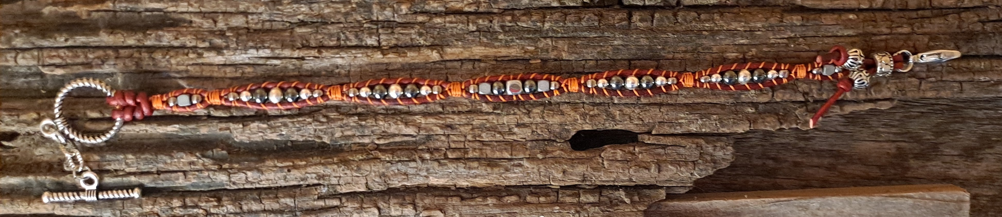Anklet Handmade, Single Wrap Leather Anklet, Hematite Beads (D42)