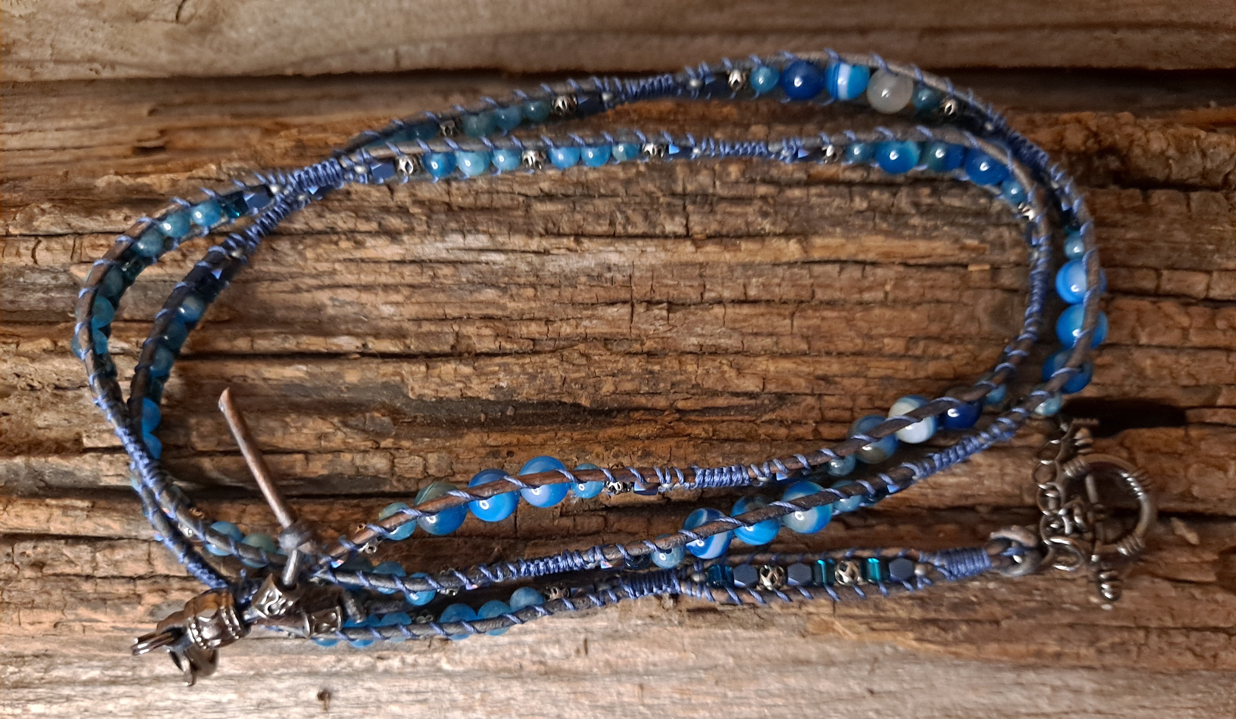 Bracelet Handmade, 4-Wrap Leather Bracelet, Agate Beads (H06)