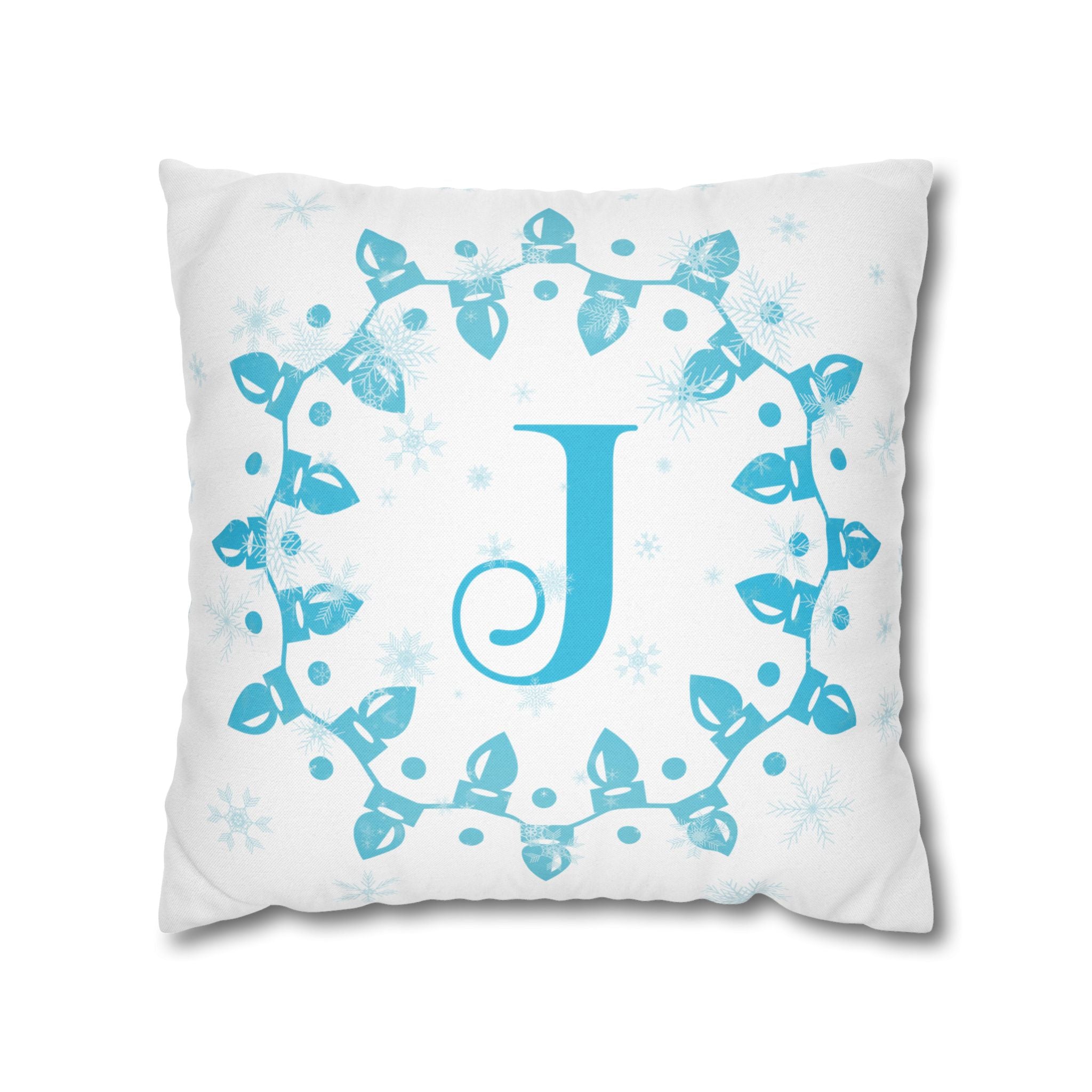Monogram Christmas Lights, Personalized Monogram, Blue Lights, Throw Pillow Case