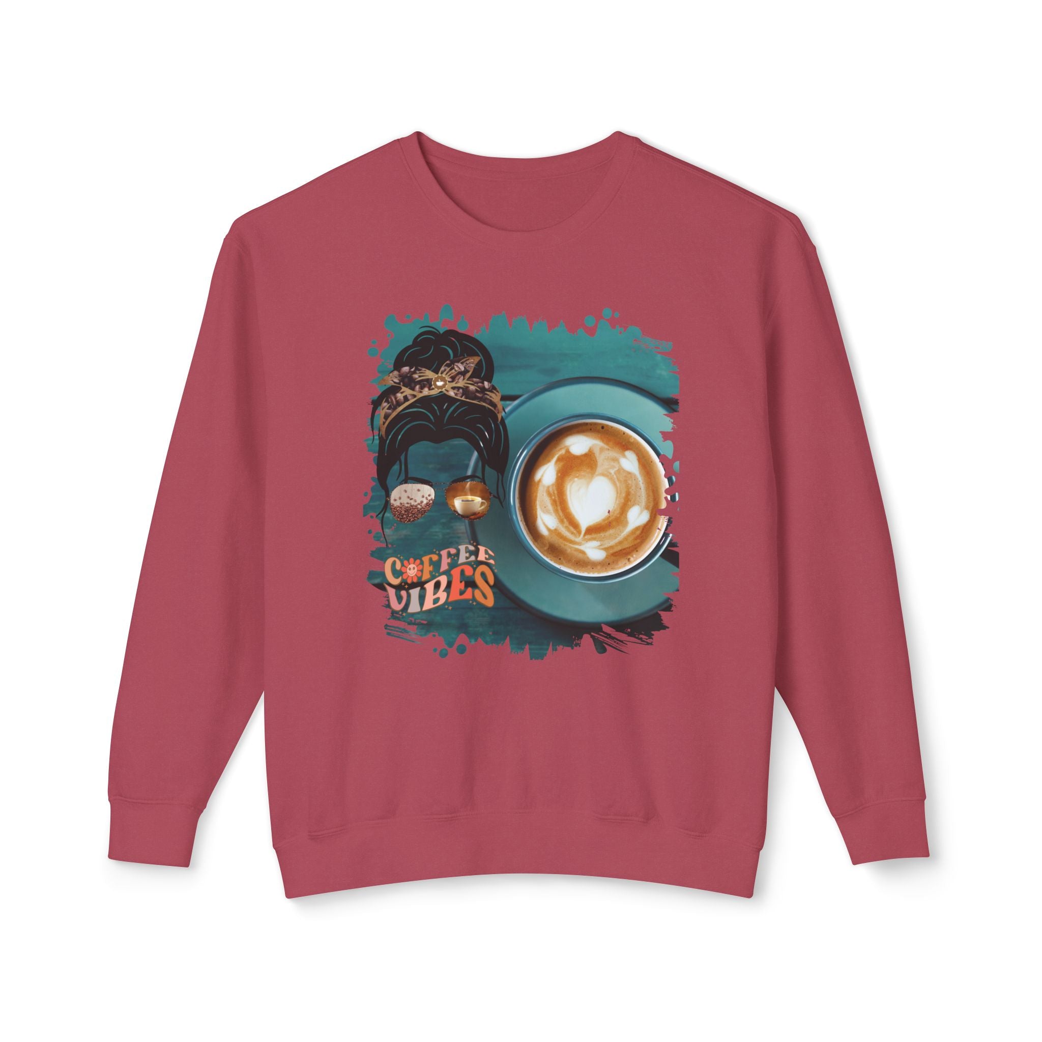Coffee Vibes, Coffee Cup, Dark Hair Messy Bun, Unisex Lightweight Crewneck Sweatshirt