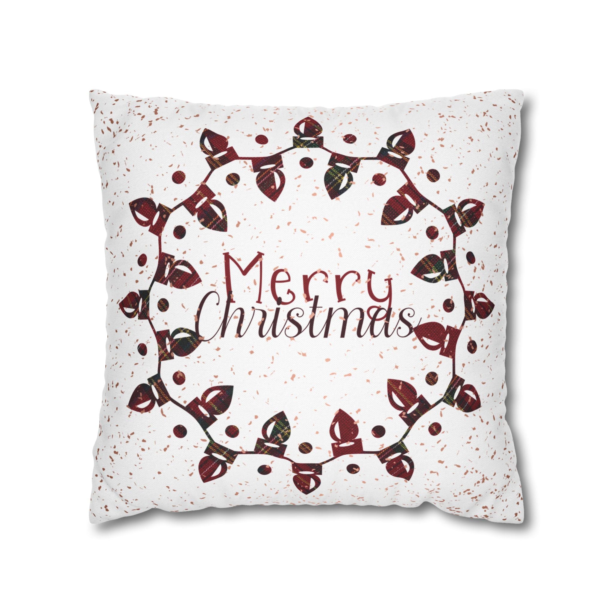 Merry Christmas Christmas Lights, Plaid Red, Throw Pillow Case