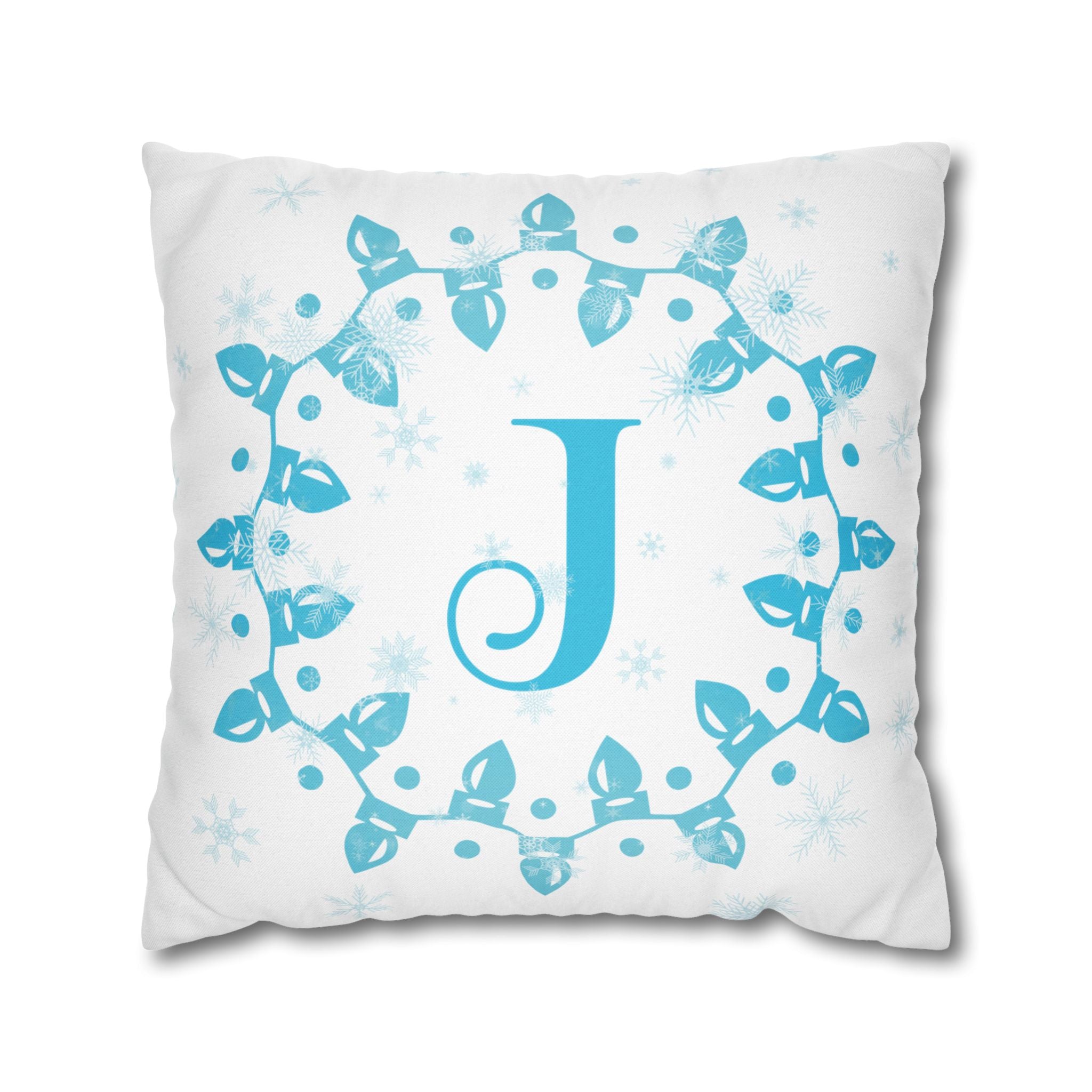 Monogram Christmas Lights, Personalized Monogram, Blue Lights, Throw Pillow Case