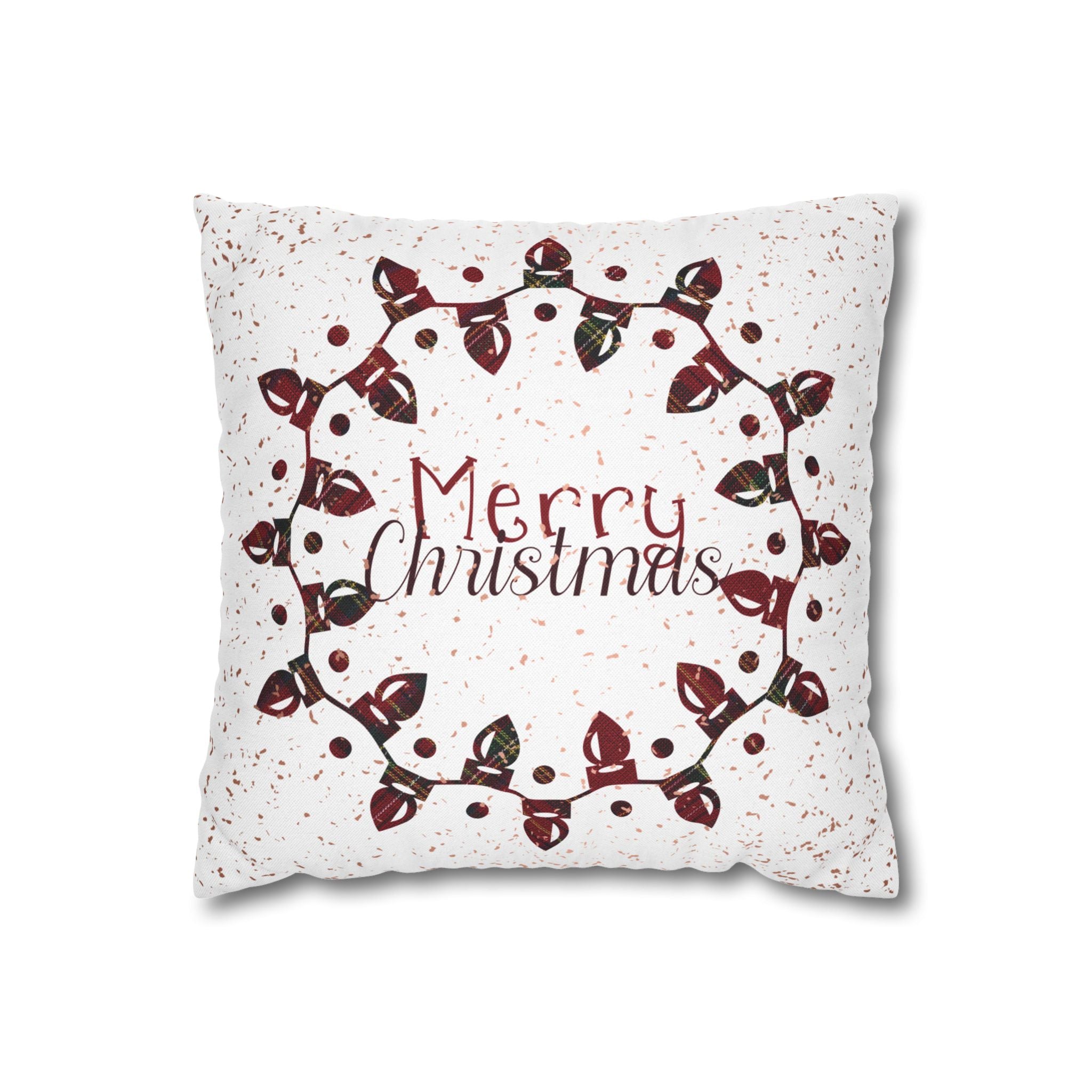 Merry Christmas Christmas Lights, Plaid Red, Throw Pillow Case