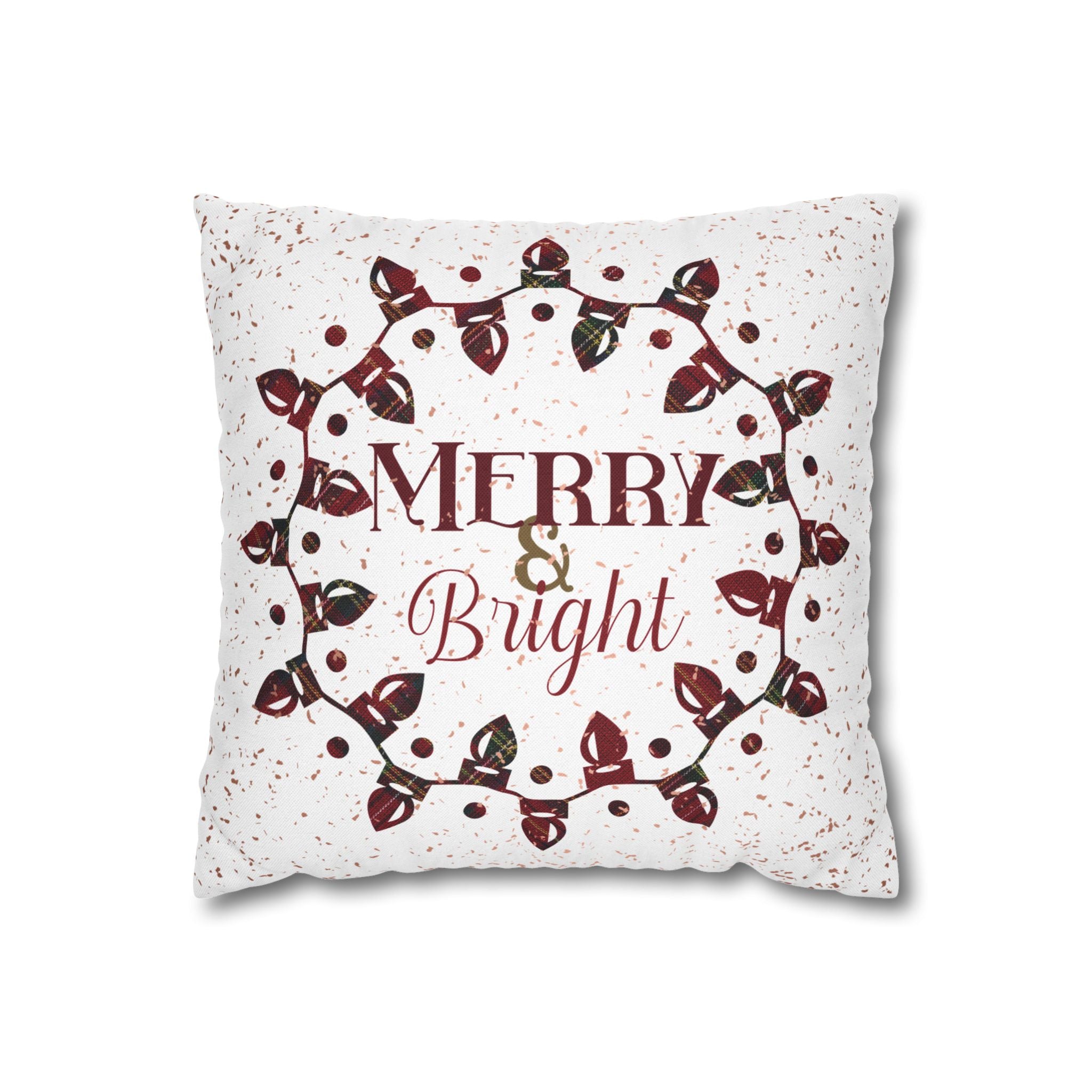 Merry & Bright Christmas Lights, Plaid Red, Throw Pillow Case