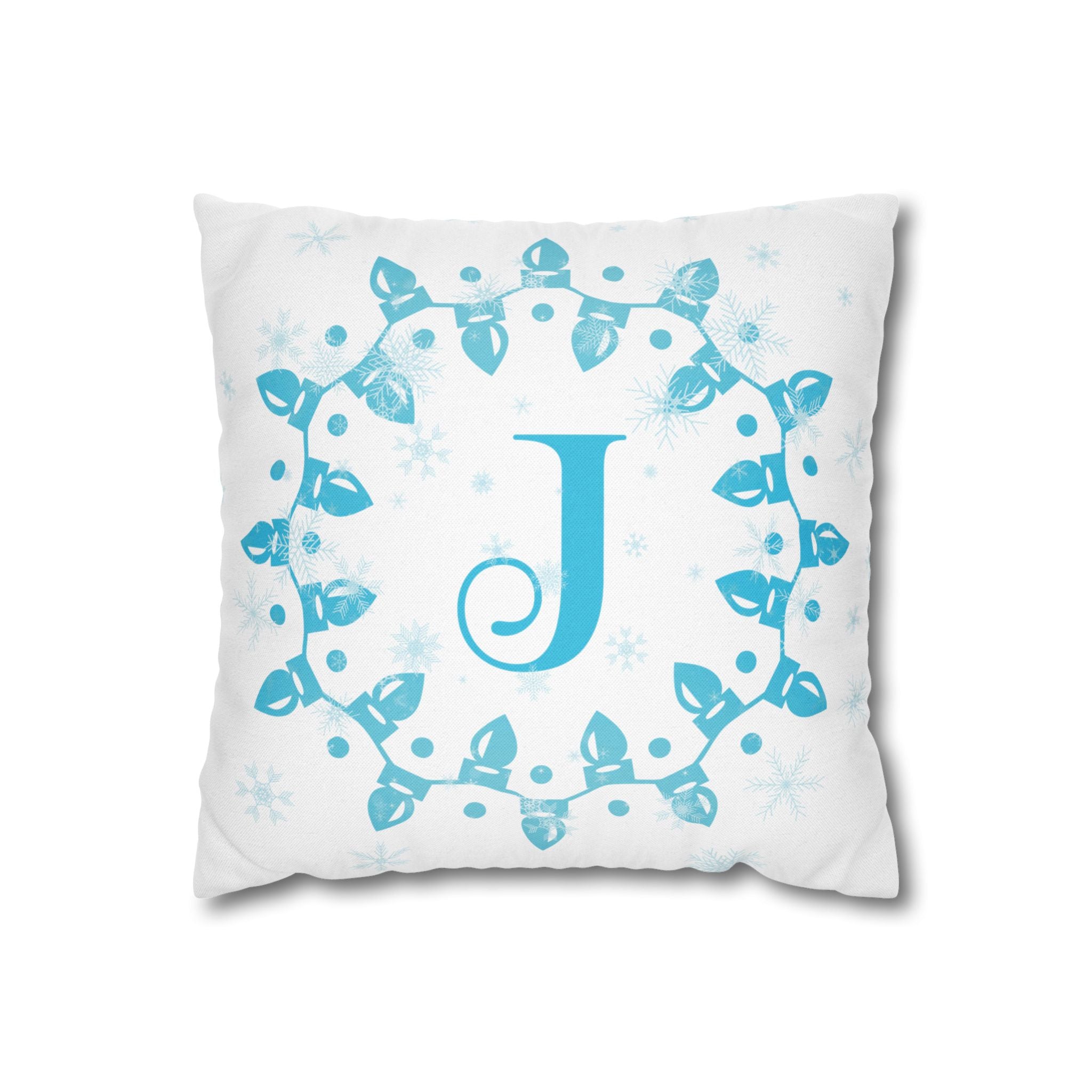 Monogram Christmas Lights, Personalized Monogram, Blue Lights, Throw Pillow Case