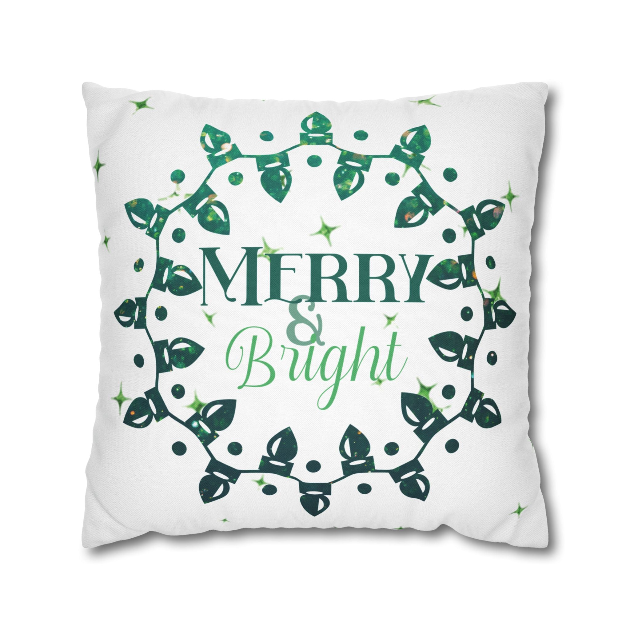 Merry & Bright Christmas Lights, Green Lights, Throw Pillow Case