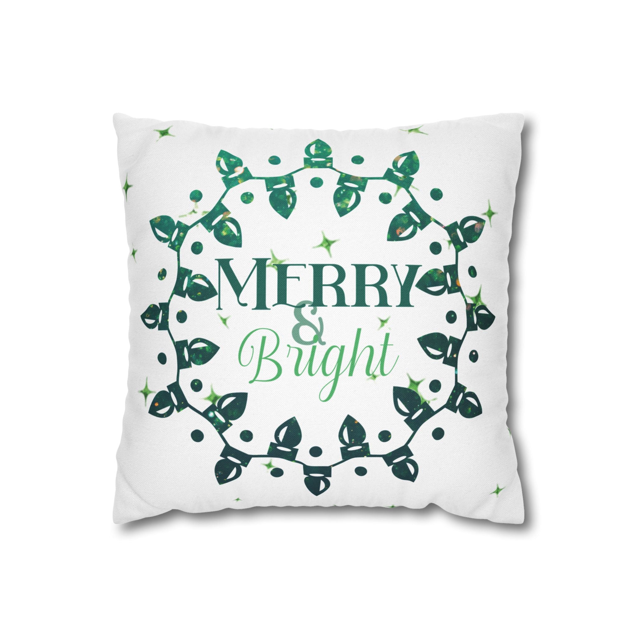 Merry & Bright Christmas Lights, Green Lights, Throw Pillow Case