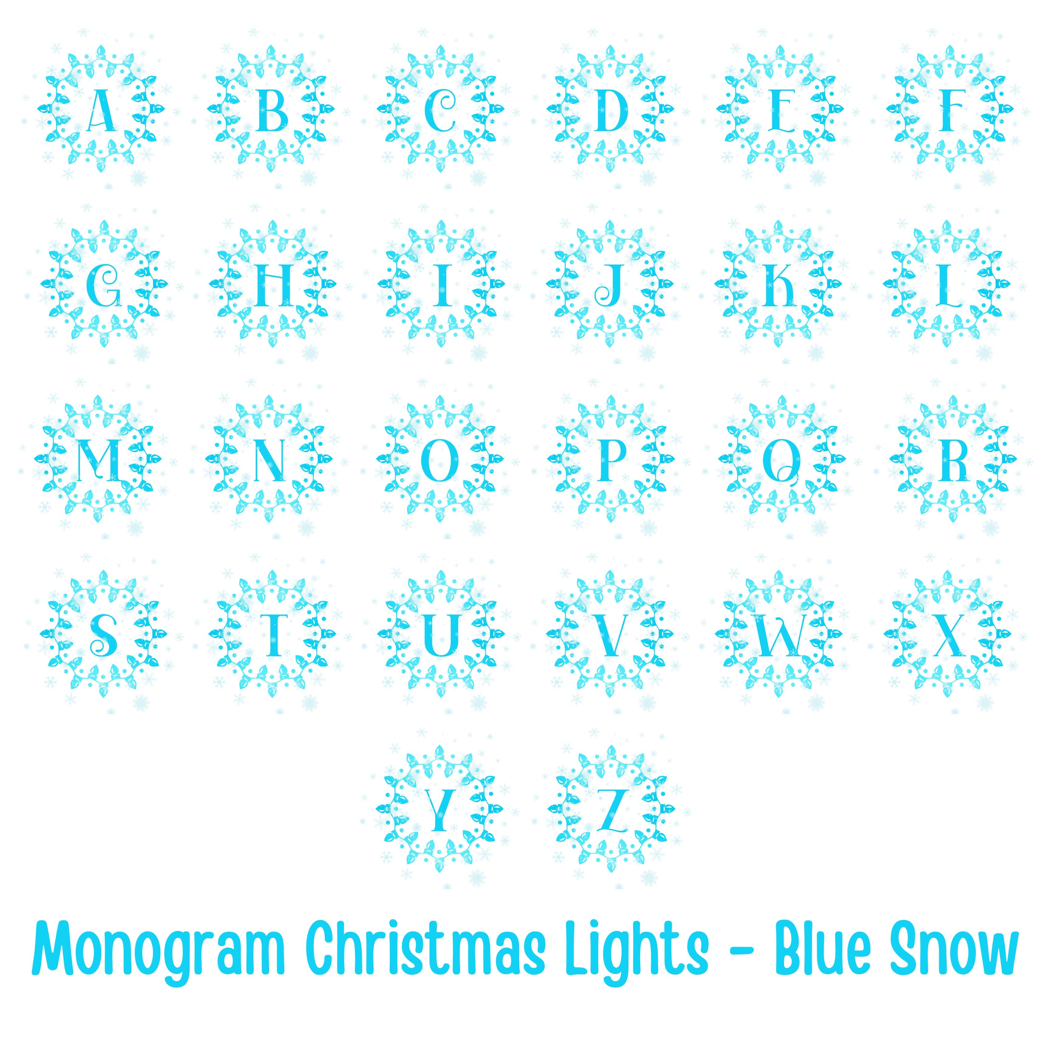 Monogram Christmas Lights, Personalized Monogram, Blue Lights, Throw Pillow Case