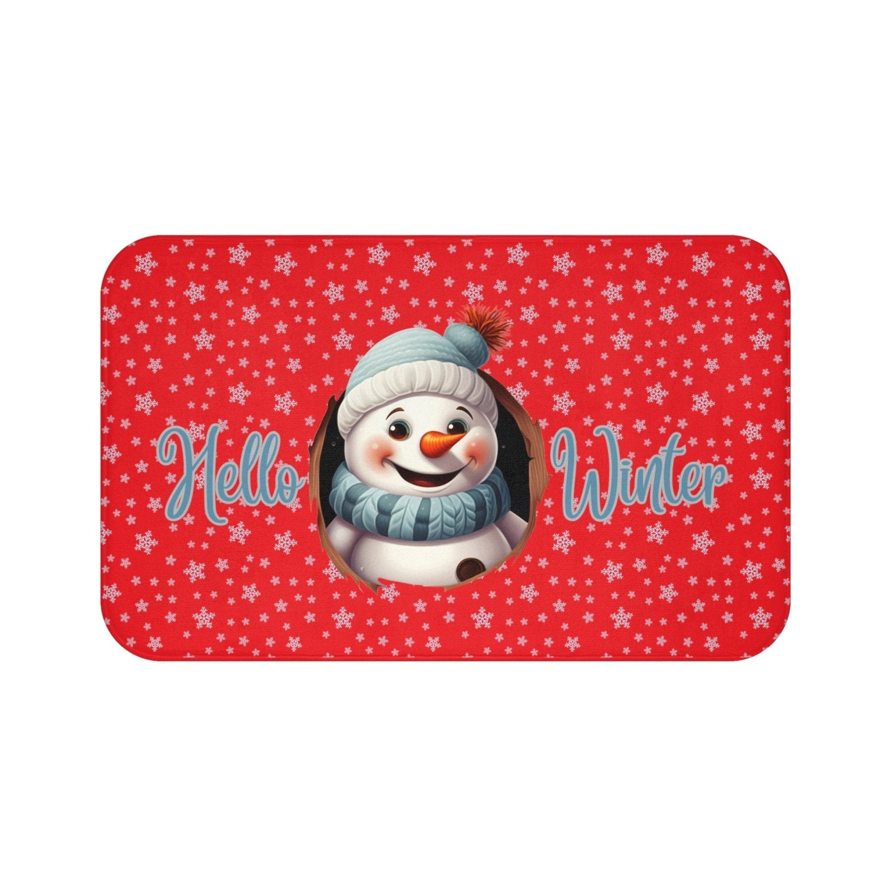 Bath Mat, Winter, Hello Winter, Red, Snowman 1 - Janlyn's Crafts