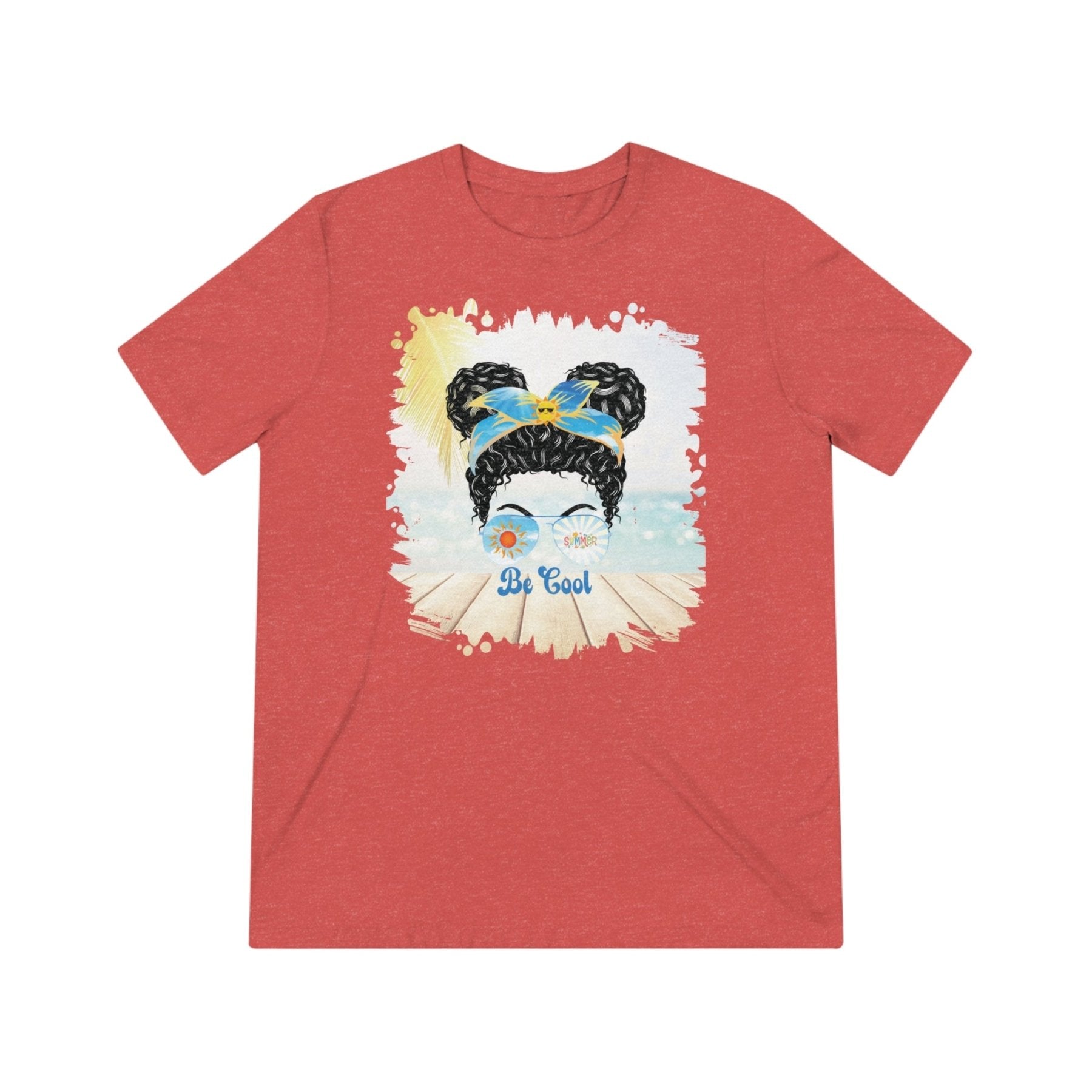 Be Cool Summer, Black Hair Messy Bun, Unisex Triblend T - Shirt - Janlyn's Crafts