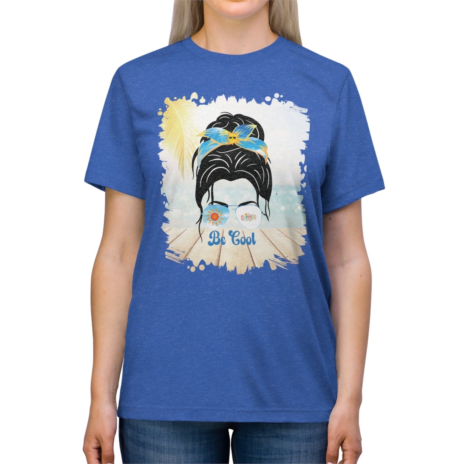 Be Cool Summer, Dark Hair Messy Bun, Unisex Triblend T - Shirt - Janlyn's Crafts