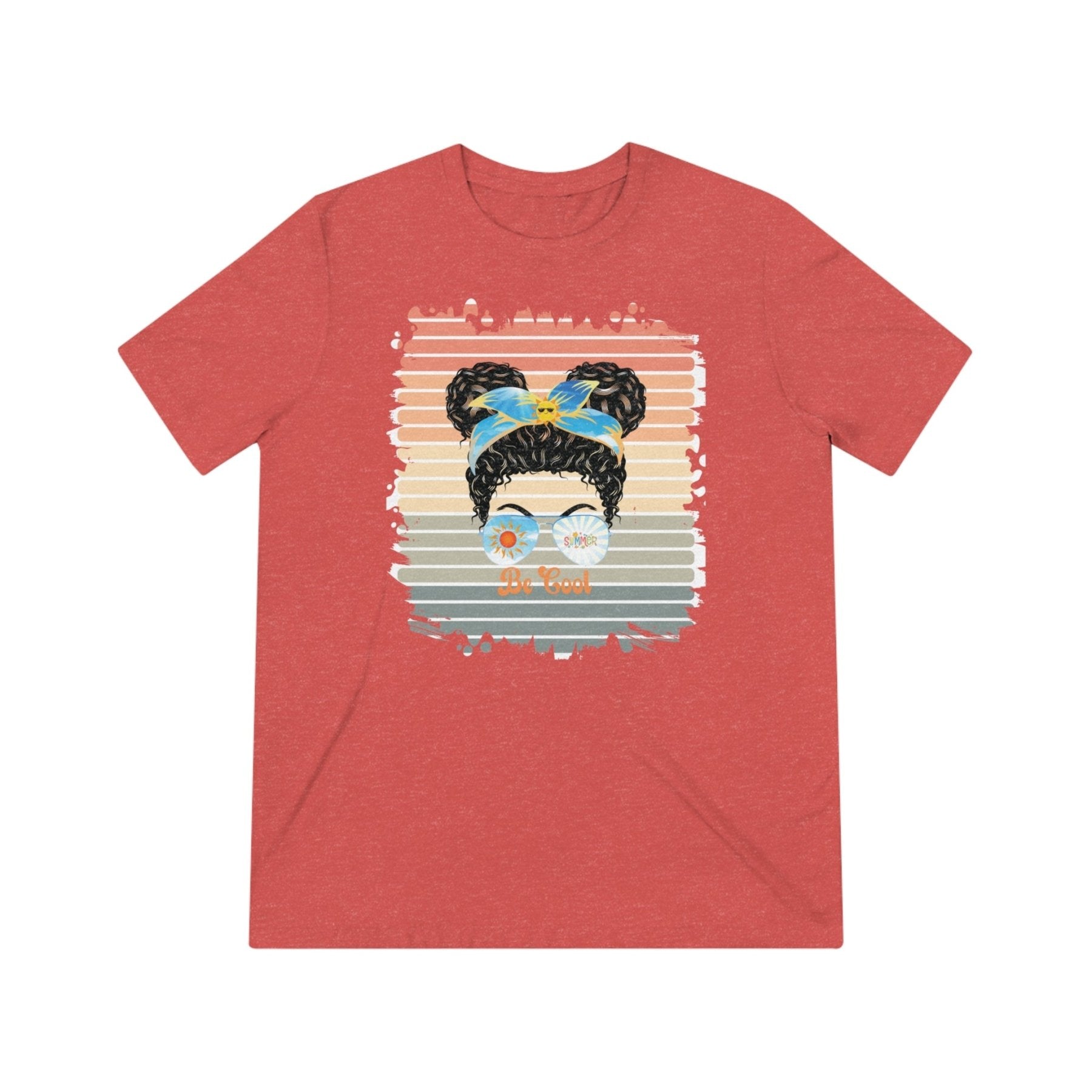 Be Cool Summer Retro, Black Hair Messy Bun, Unisex Triblend T - Shirt - Janlyn's Crafts