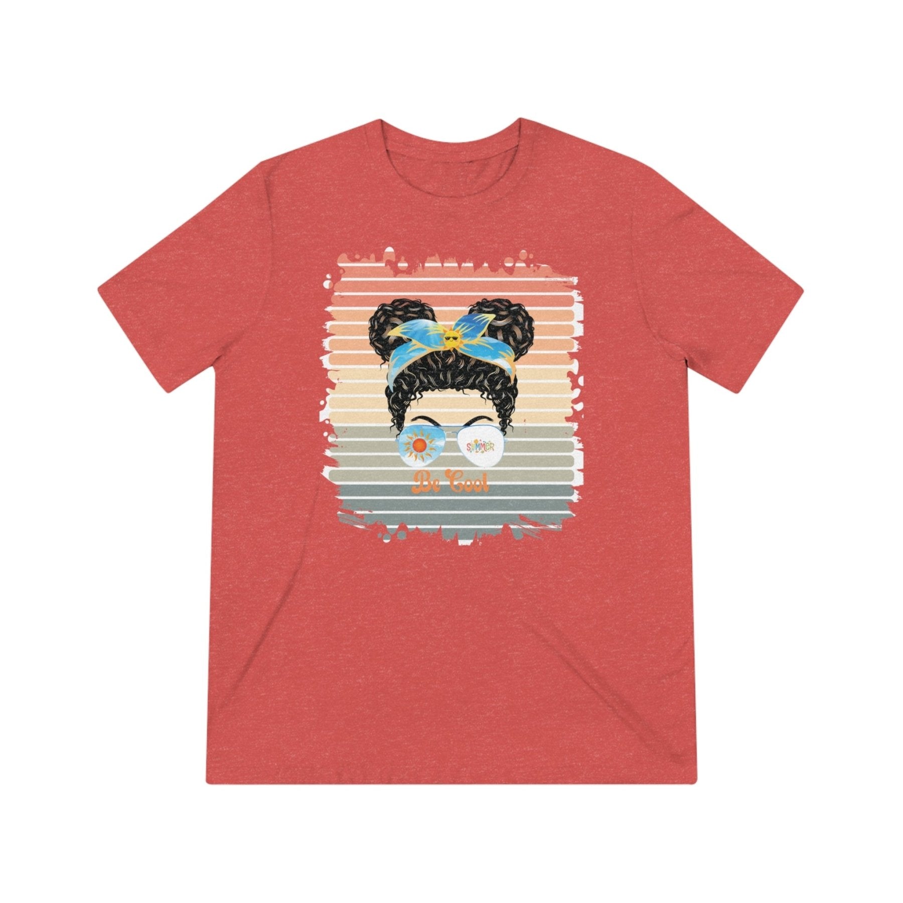 Be Cool Summer Retro, Black Hair Messy Bun, Unisex Triblend T - Shirt - Janlyn's Crafts