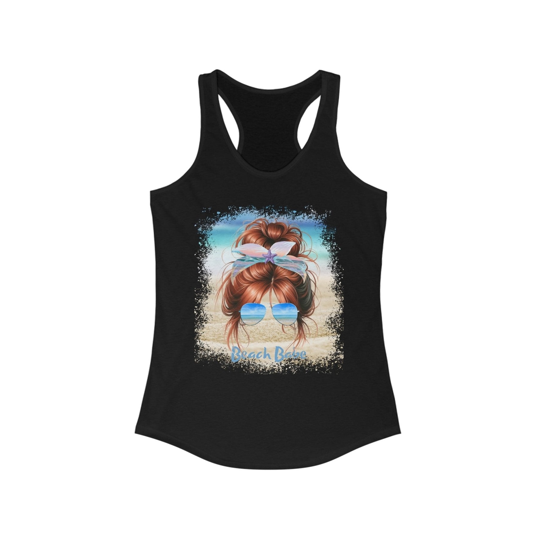 Beach Babe, Red Hair Messy Bun, Women's Ideal Racerback Tank - Janlyn's Crafts