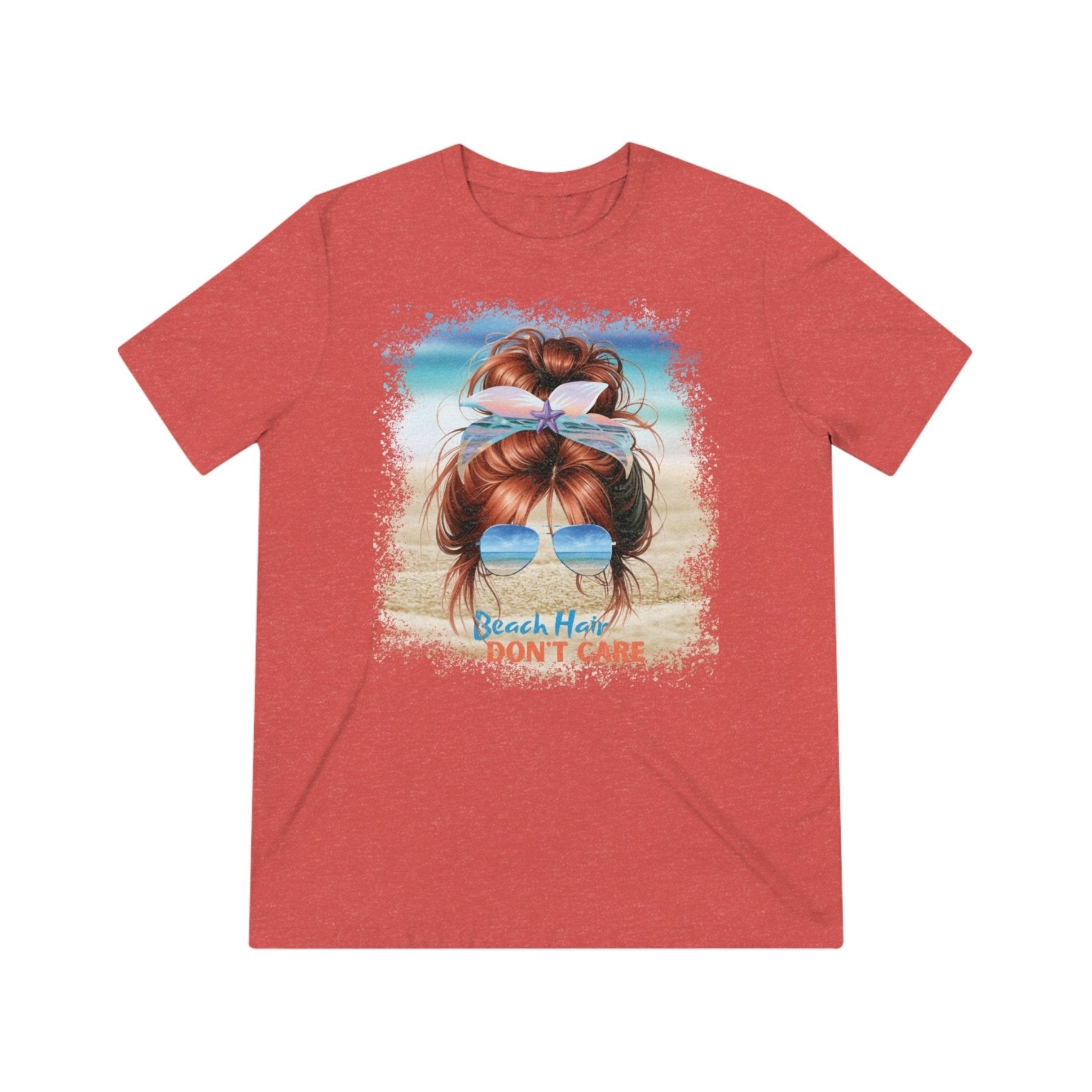 Beach Hair Don't Care, Red Hair Messy Bun, Unisex Triblend T-Shirt - Janlyn's Crafts