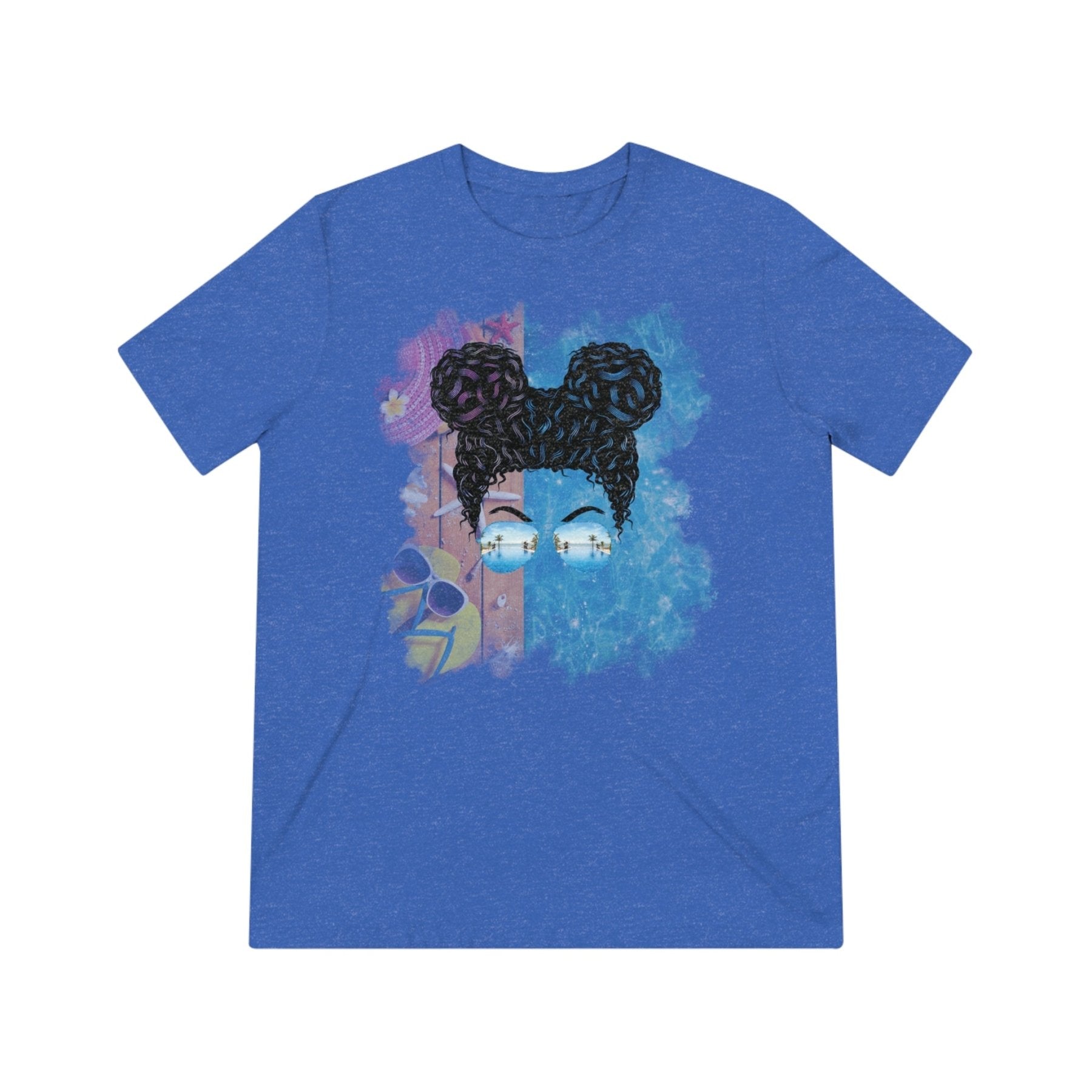 Black Hair Messy Bun, Pool Scene, Unisex Triblend T - Shirt - Janlyn's Crafts