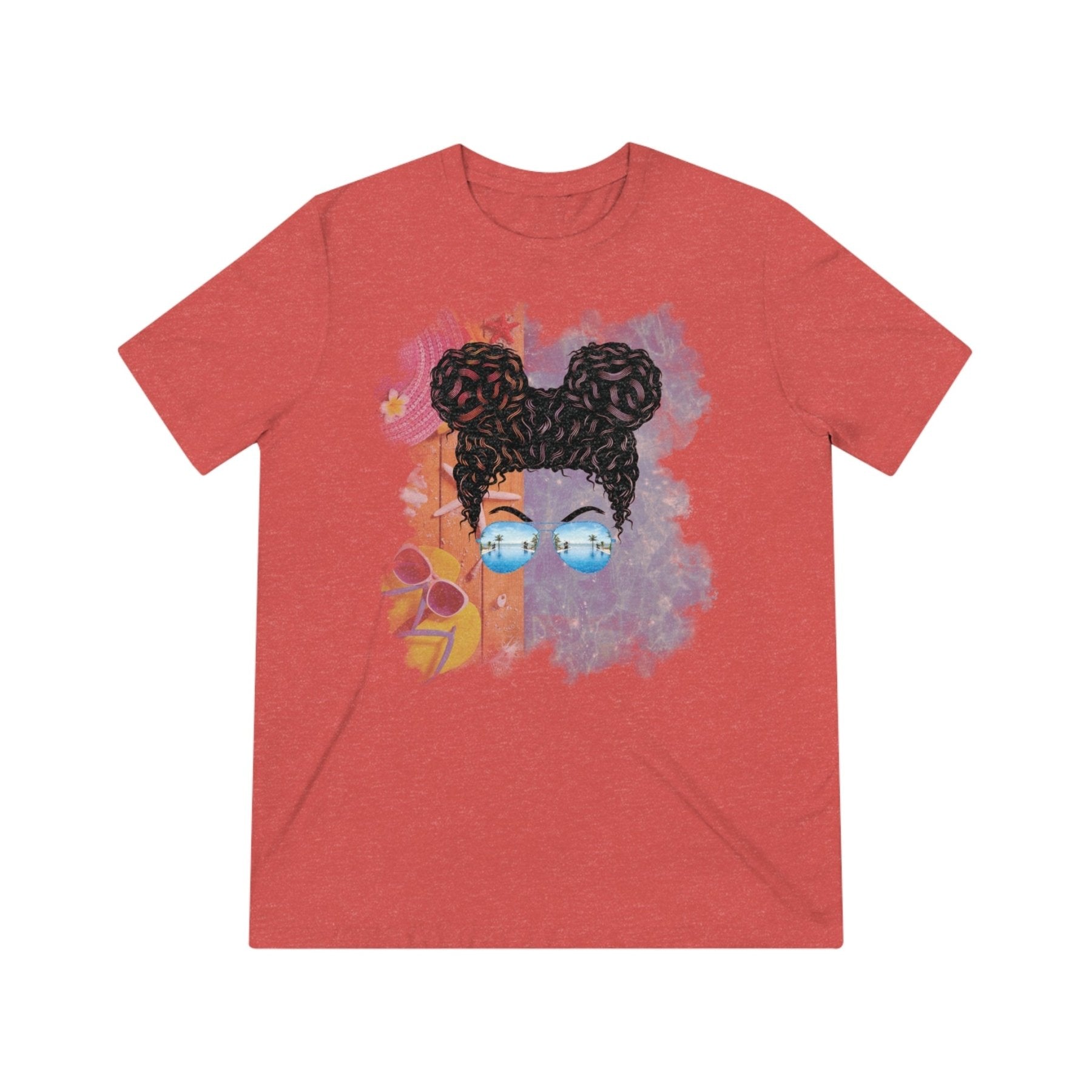 Black Hair Messy Bun, Pool Scene, Unisex Triblend T - Shirt - Janlyn's Crafts