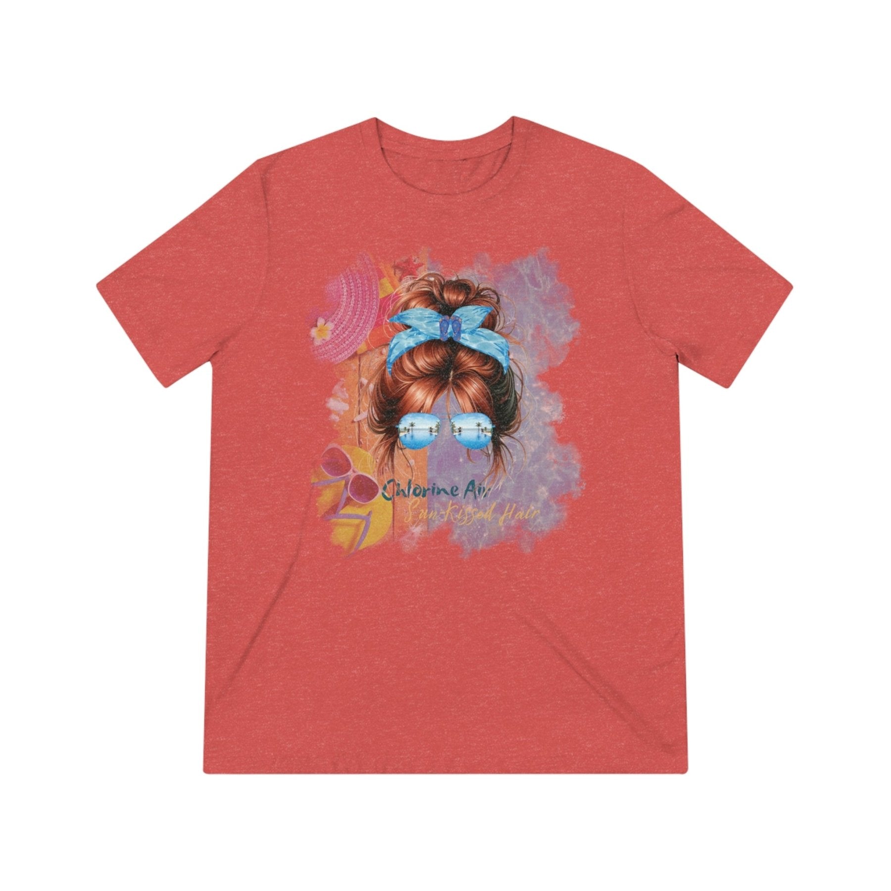 Chlorine Air Sun - Kissed Hair, Red Hair Messy Bun, Pool Scene, Unisex Triblend T - Shirt - Janlyn's Crafts