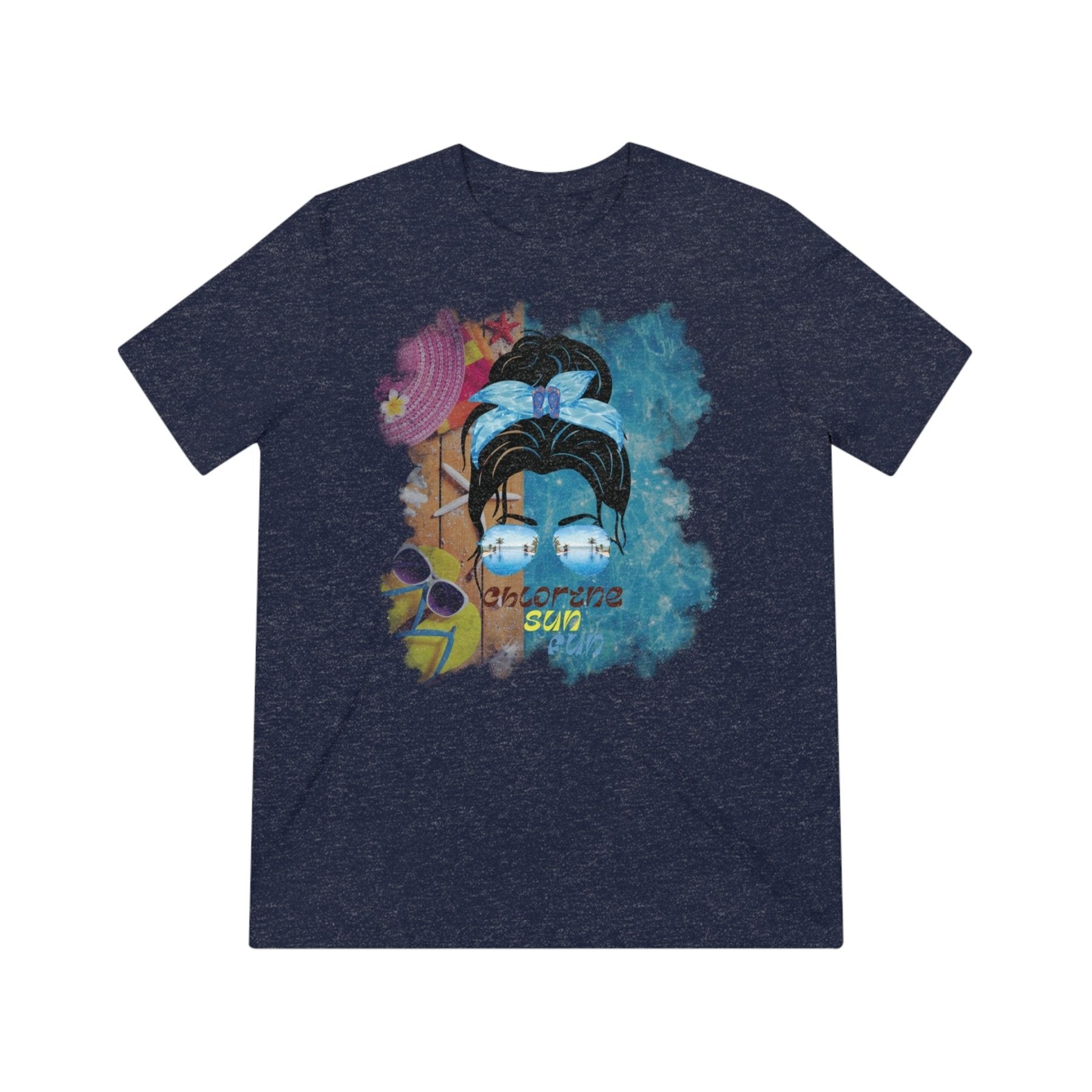 chlorine sun fun, Black Hair Messy Bun, Pool Scene, Unisex Triblend T - Shirt - Janlyn's Crafts