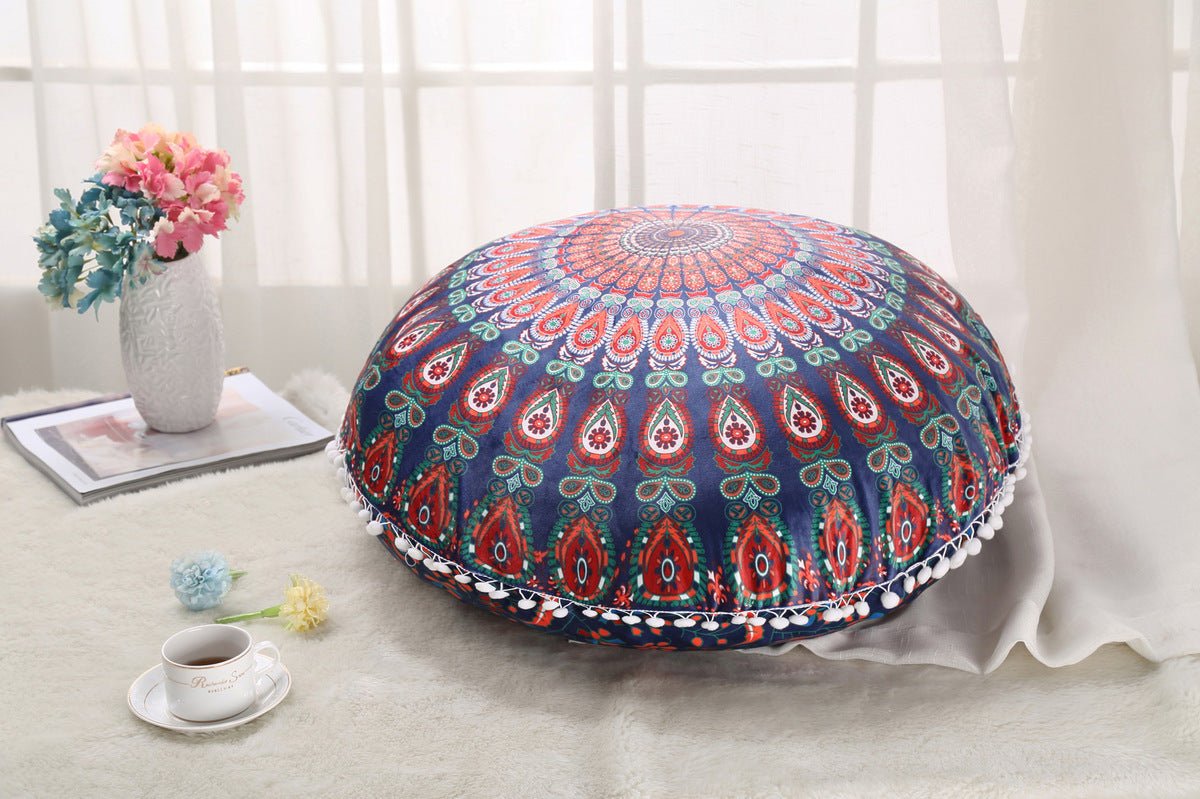 Colorful Mandala Floor Pillows Ottoman Round Bohemian Meditation Cushion Pillow Pouf - Janlyn's Crafts