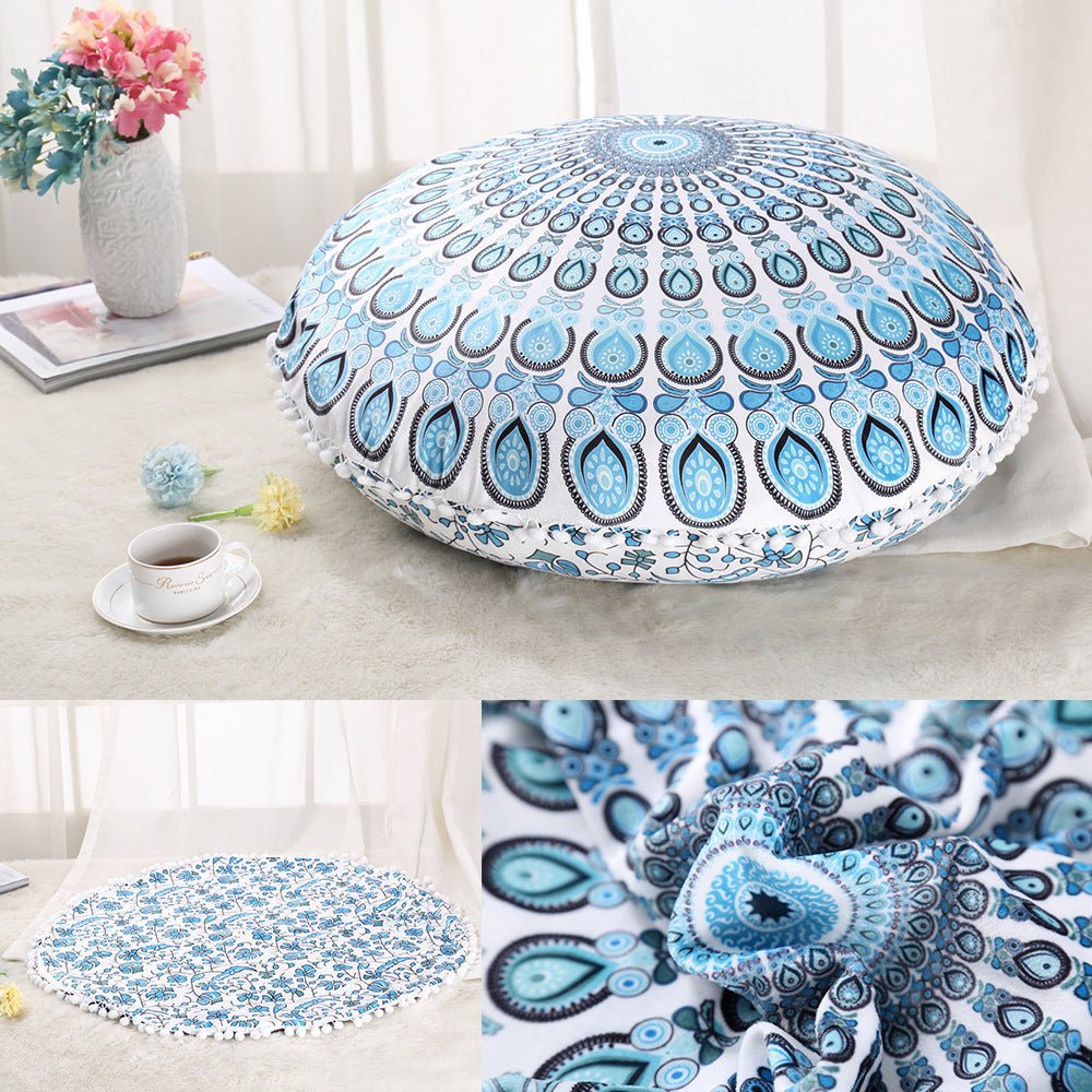 Colorful Mandala Floor Pillows Ottoman Round Bohemian Meditation Cushion Pillow Pouf - Janlyn's Crafts