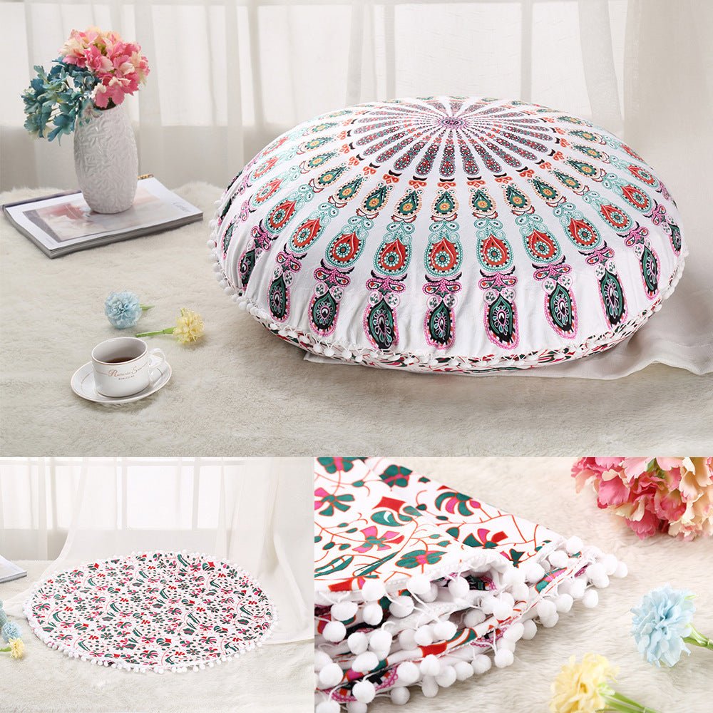 Colorful Mandala Floor Pillows Ottoman Round Bohemian Meditation Cushion Pillow Pouf - Janlyn's Crafts
