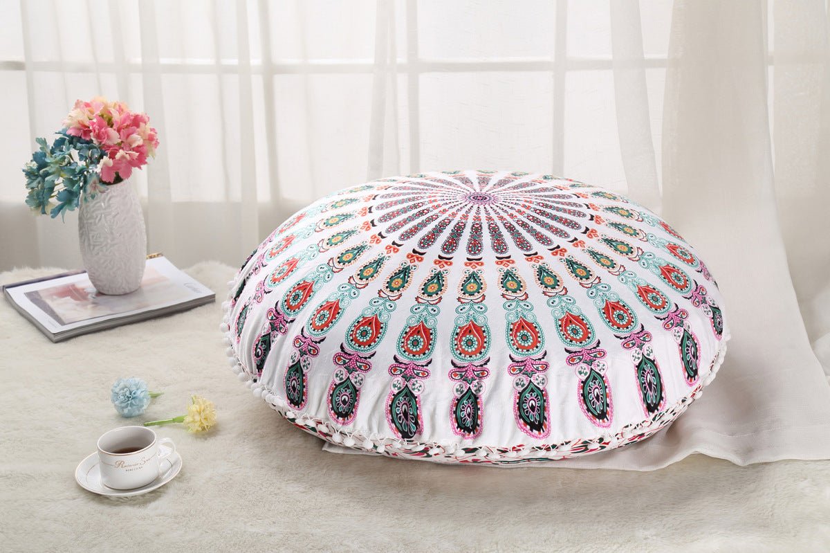 Colorful Mandala Floor Pillows Ottoman Round Bohemian Meditation Cushion Pillow Pouf - Janlyn's Crafts