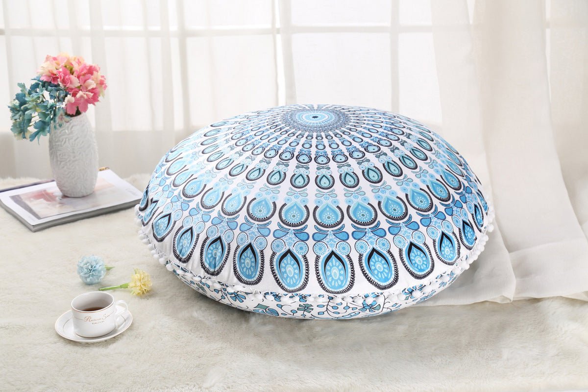 Colorful Mandala Floor Pillows Ottoman Round Bohemian Meditation Cushion Pillow Pouf - Janlyn's Crafts