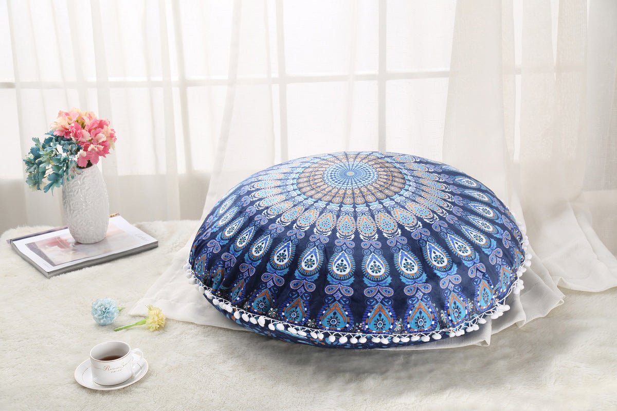 Colorful Mandala Floor Pillows Ottoman Round Bohemian Meditation Cushion Pillow Pouf - Janlyn's Crafts
