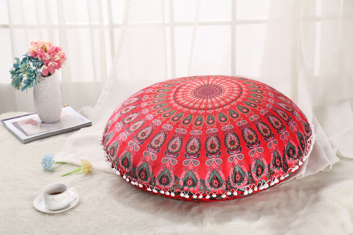 Colorful Mandala Floor Pillows Ottoman Round Bohemian Meditation Cushion Pillow Pouf - Janlyn's Crafts