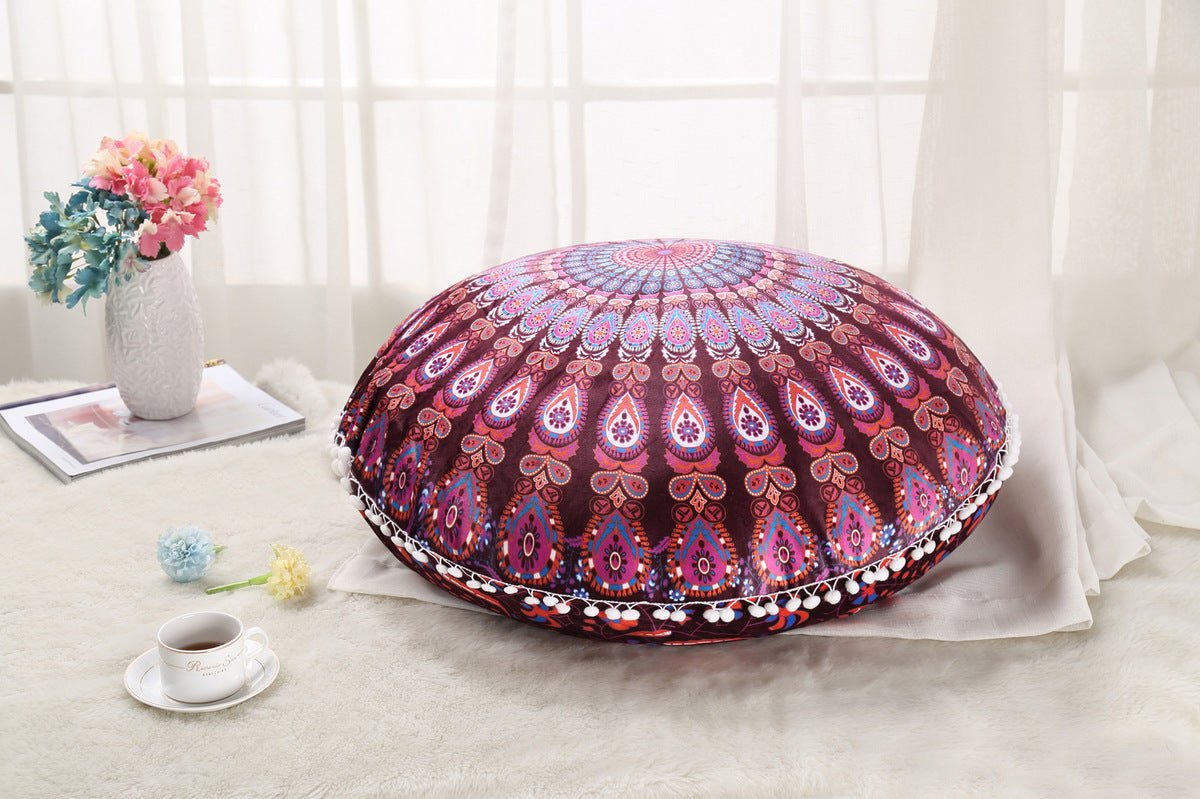 Colorful Mandala Floor Pillows Ottoman Round Bohemian Meditation Cushion Pillow Pouf - Janlyn's Crafts