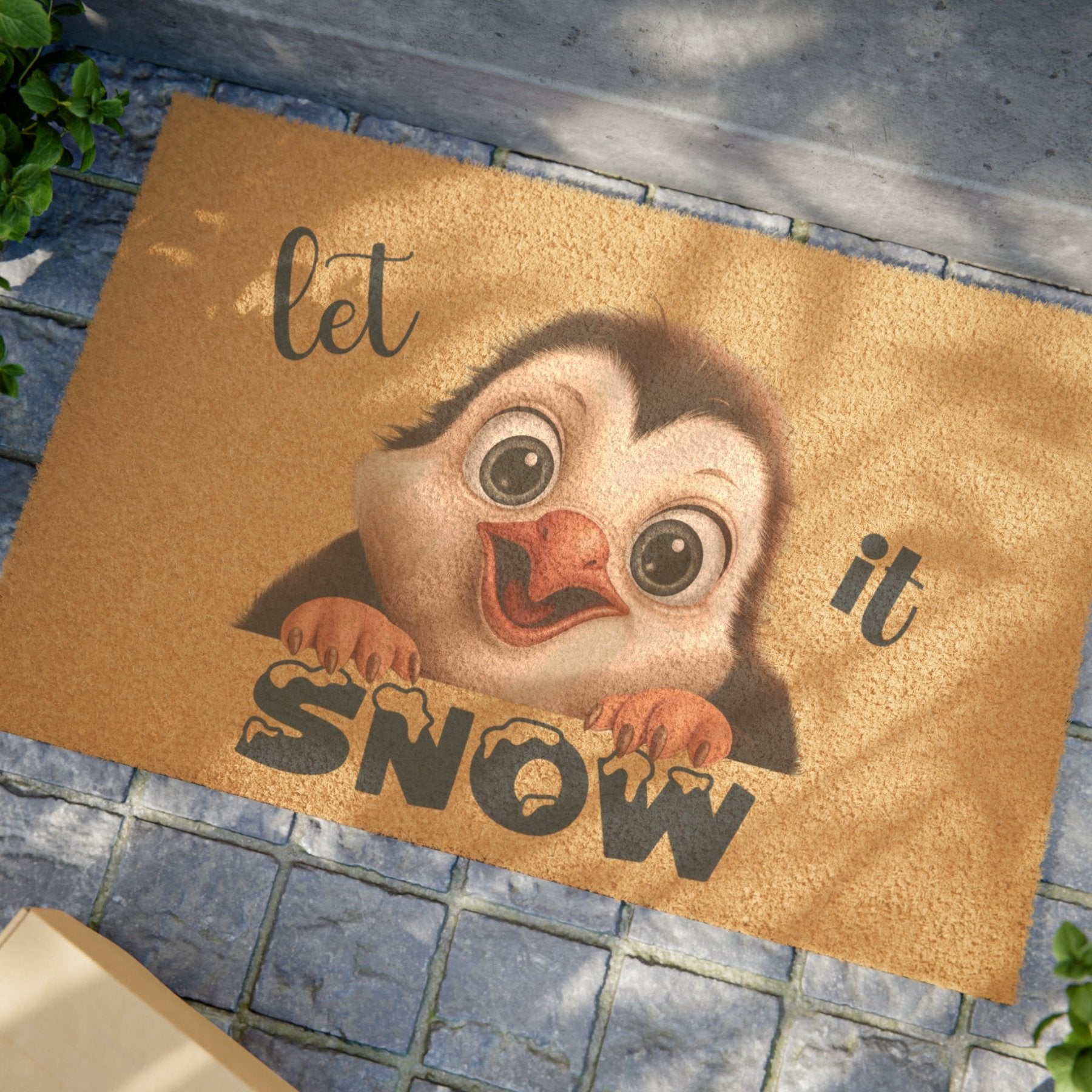 Doormat, Door Mat, Penguin, Winter, Let it Snow Blue - Janlyn's Crafts