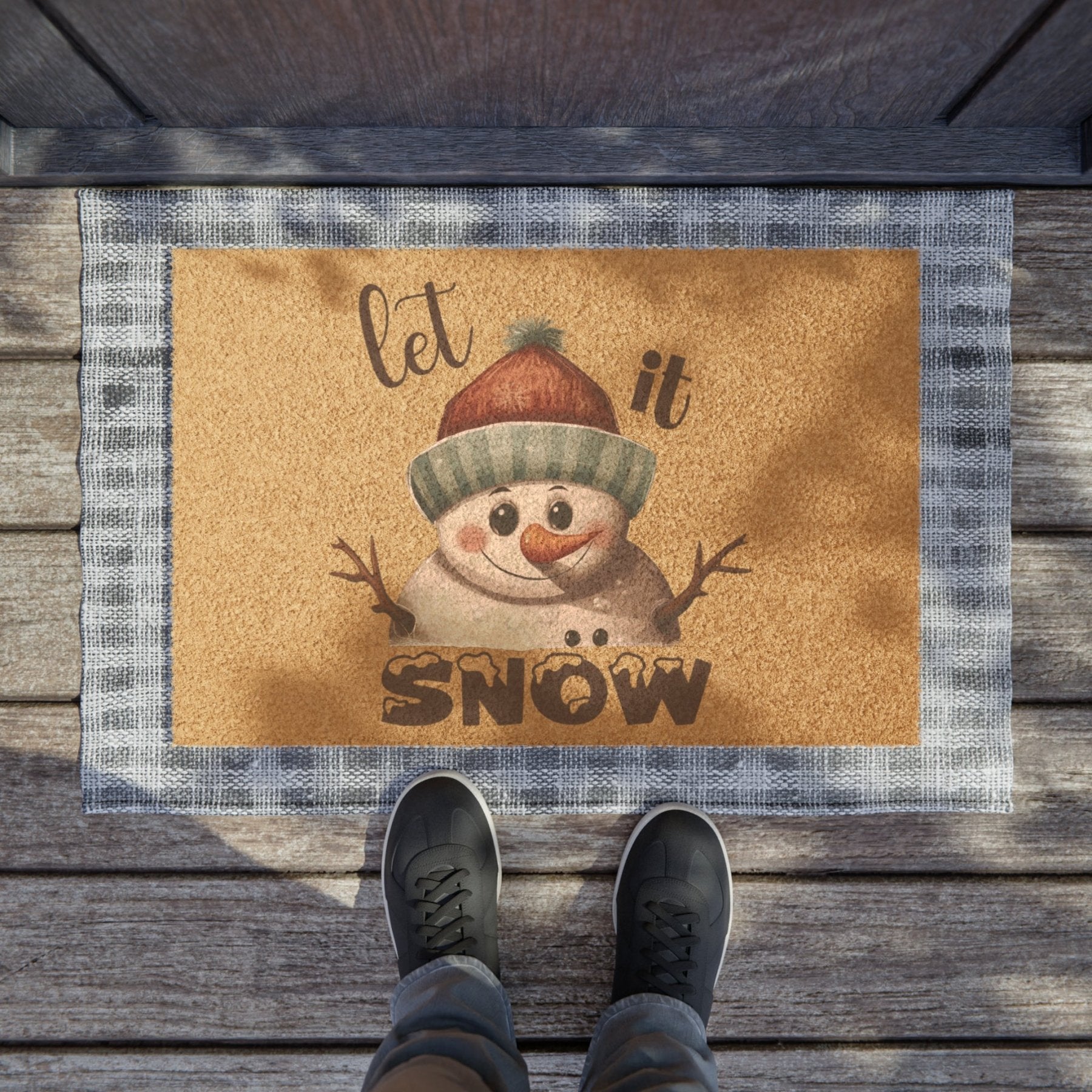 Doormat, Door Mat, Snowman, Winter, Let it Snow Brown, Snowman 4 - Janlyn's Crafts