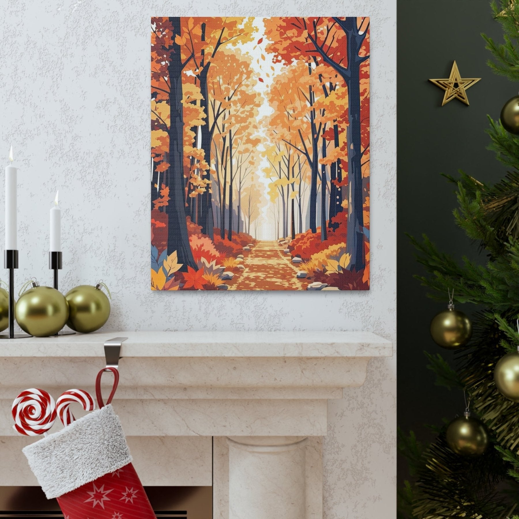 Canvas print of Forest scene in the season of Fall Autumn hung on a wall | Janlyn's Crafts