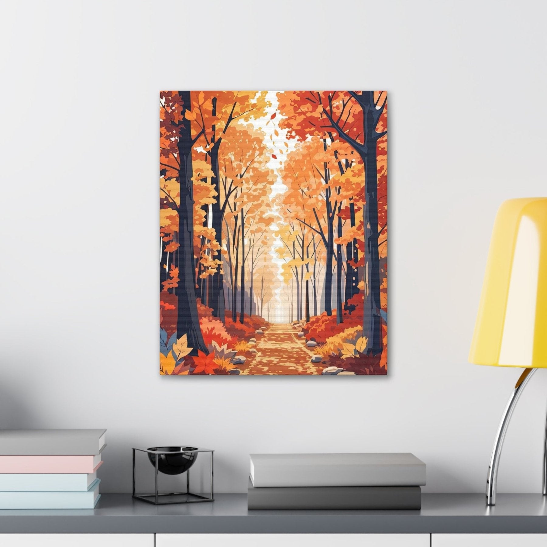 Canvas print of Forest scene in the season of Fall Autumn hung on a wall | Janlyn's Crafts
