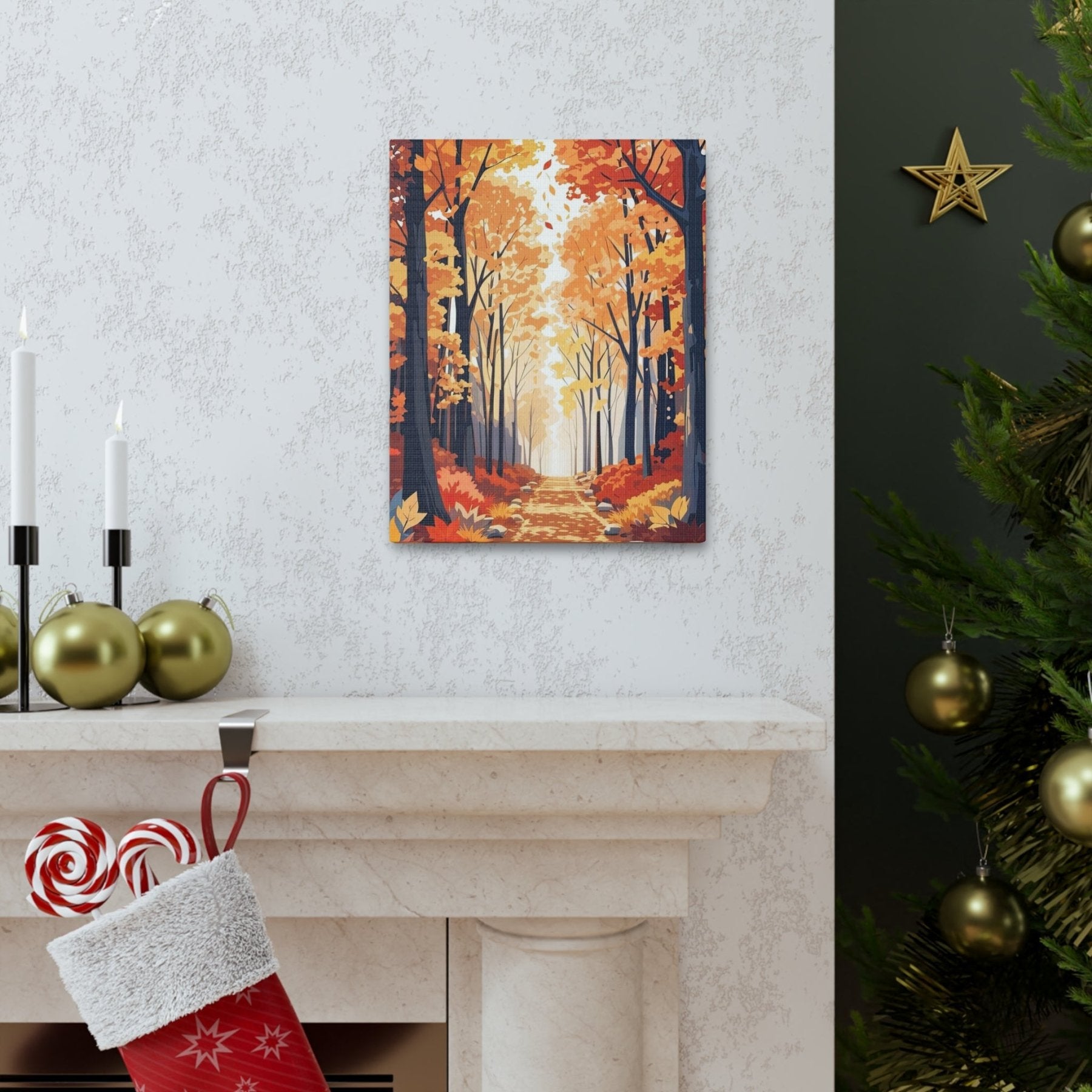 Canvas print of Forest scene in the season of Fall Autumn hung on a wall | Janlyn's Crafts