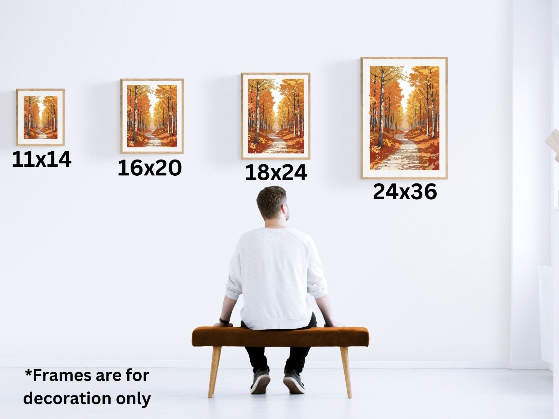 Poster print of Forest scene in the season of Fall Autumn hung on a wall in available print sizes | Janlyn's Crafts