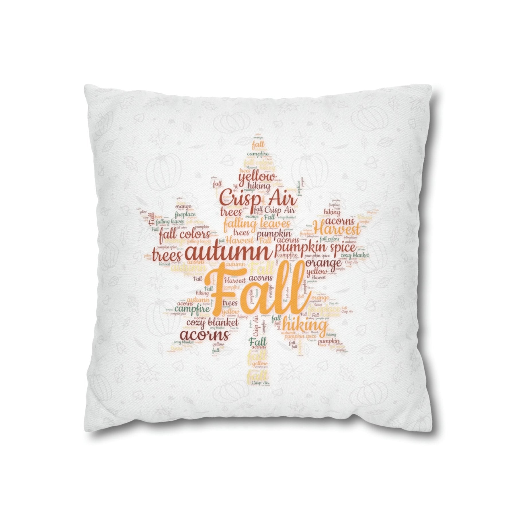 Square Throw Pillow Cover Case Fall Autumn Descriptive Words with Leaves and Pumpkins | Janlyn's Crafts