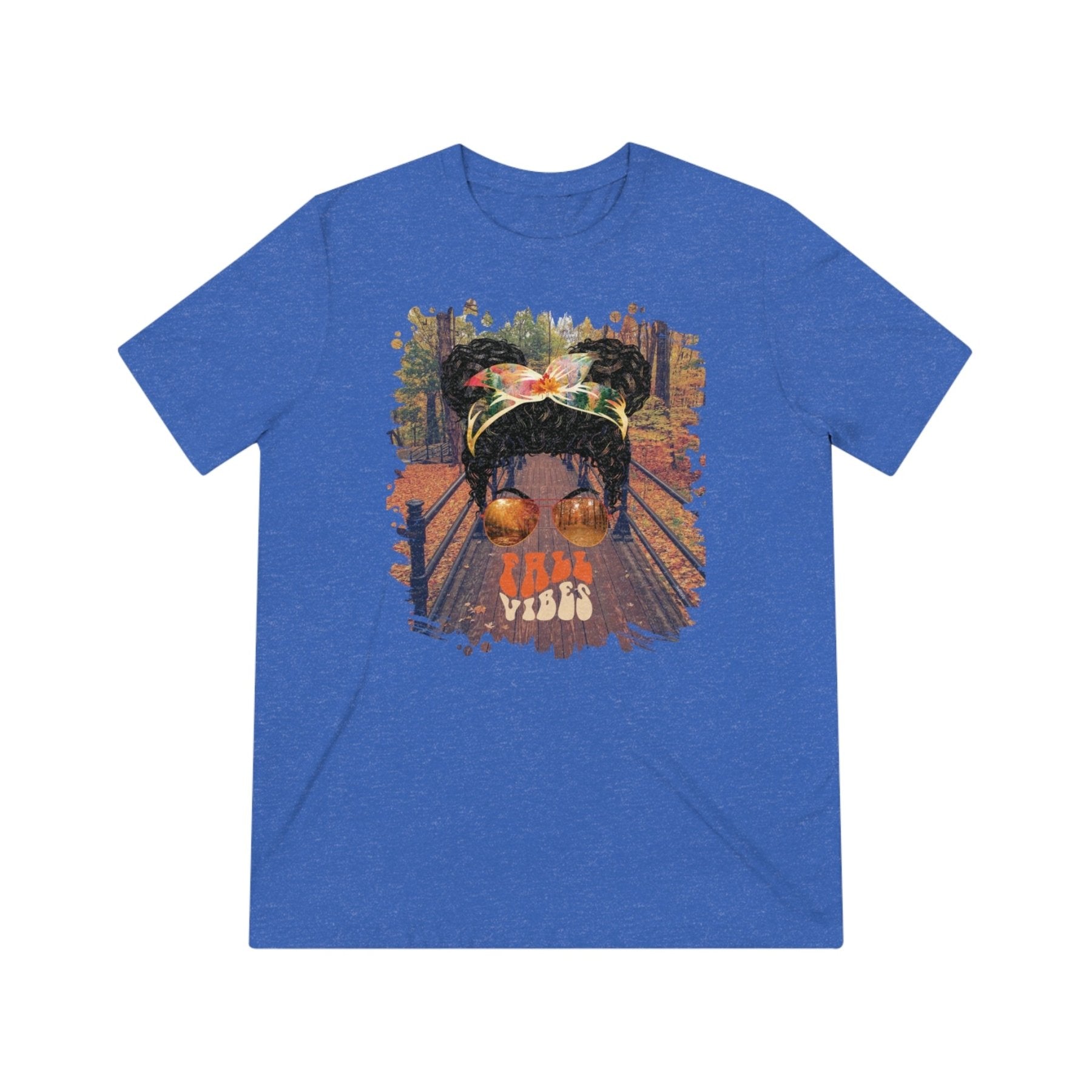 Fall Vibes Fall Hike, Black Hair Messy Bun, Unisex Triblend T - Shirt - Janlyn's Crafts