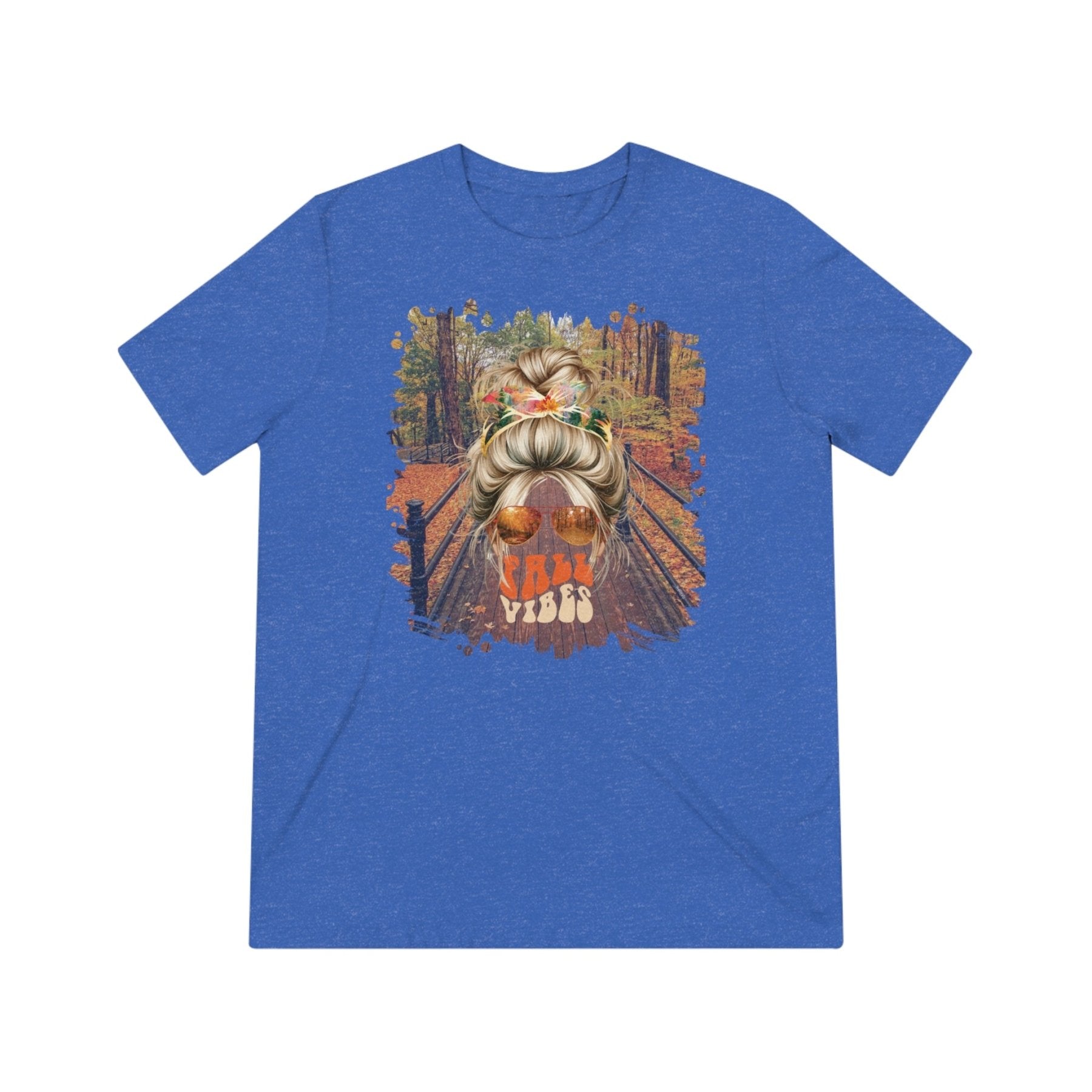 Fall Vibes Fall Hike, Blond Hair Messy Bun, Unisex Triblend T - Shirt - Janlyn's Crafts