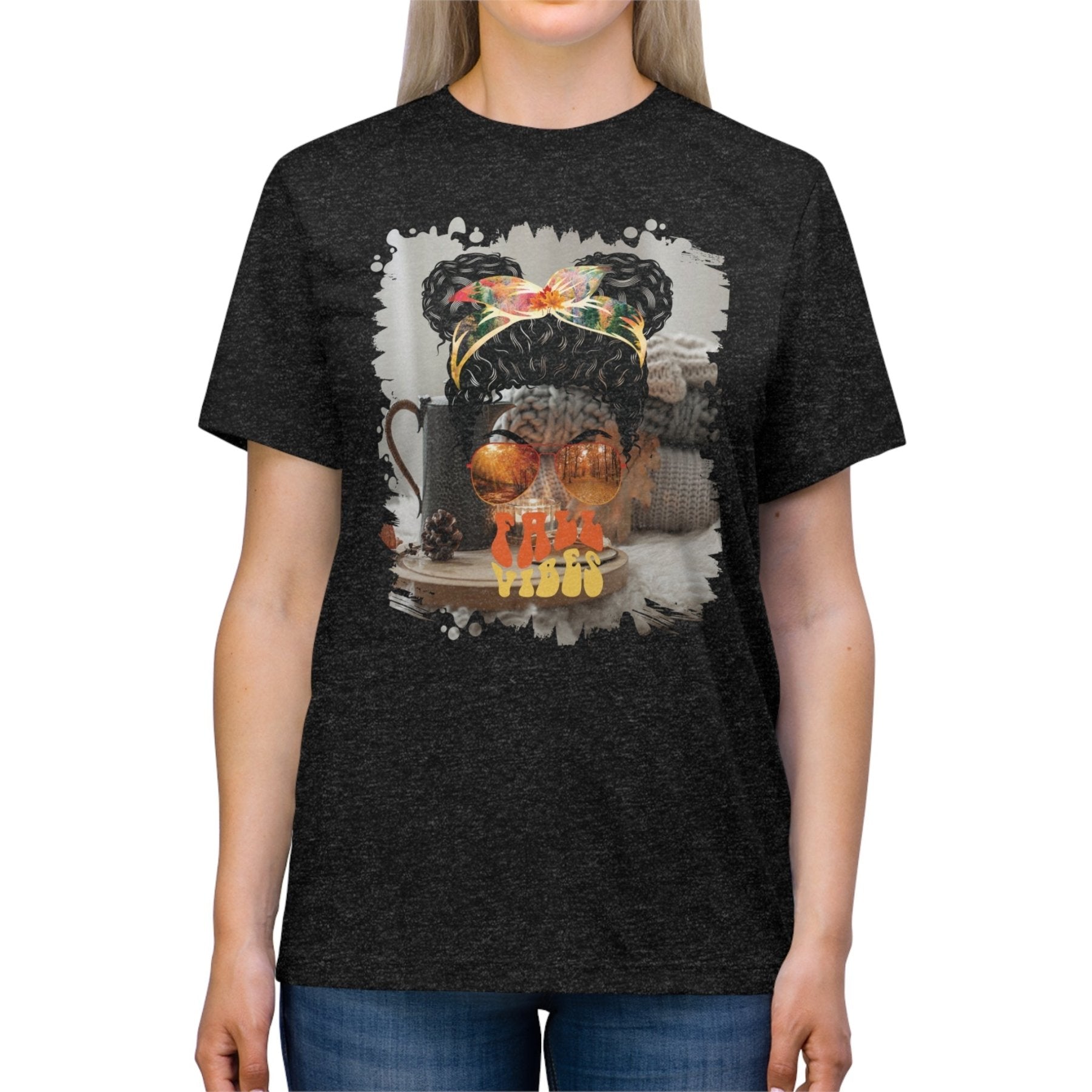 Fall Vibes Fall Sweater, Black Hair Messy Bun, Unisex Triblend T - Shirt - Janlyn's Crafts