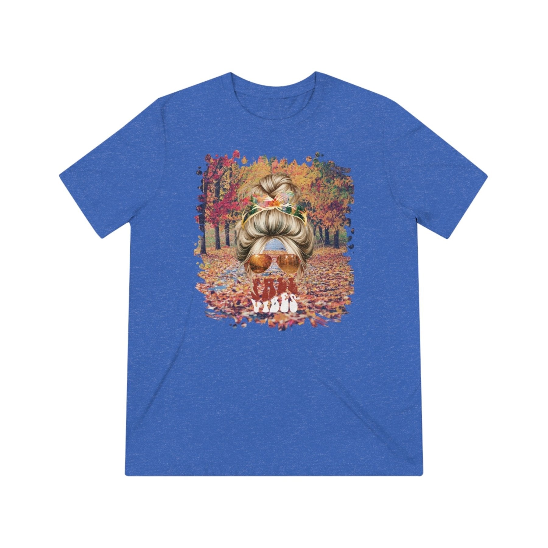 Fall Vibes Fall Trail, Blond Hair Messy Bun, Unisex Triblend T - Shirt - Janlyn's Crafts