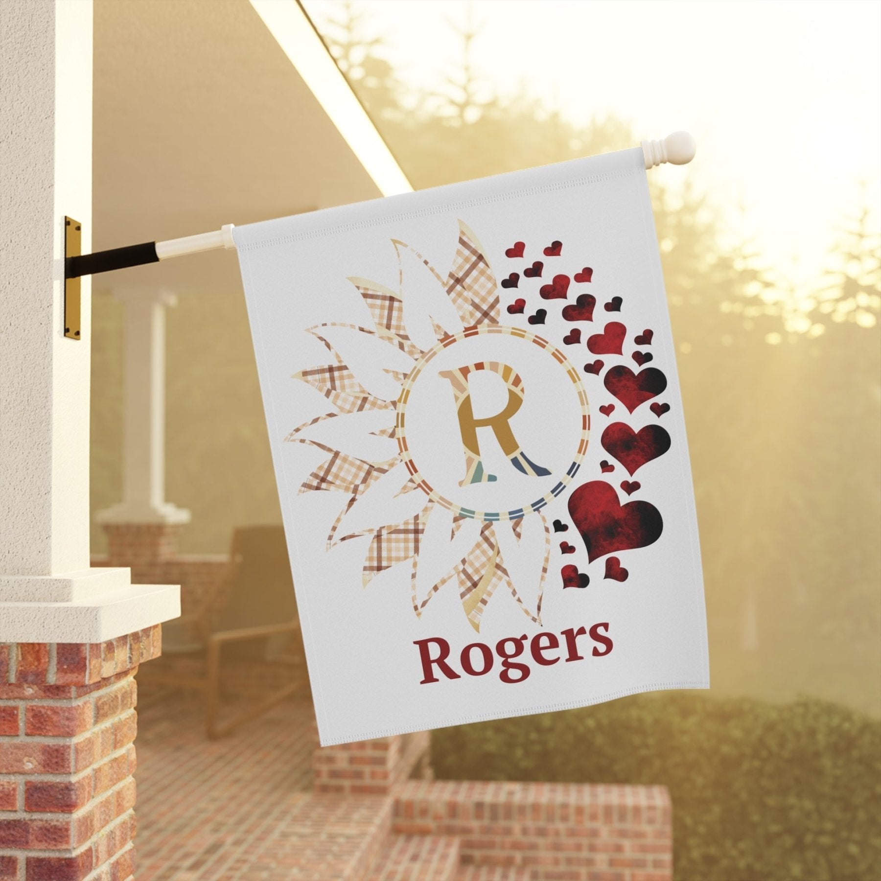 Flower & Hearts Garden, Lawn, House, Vintage Plaid Monogram Name - Janlyn's Crafts