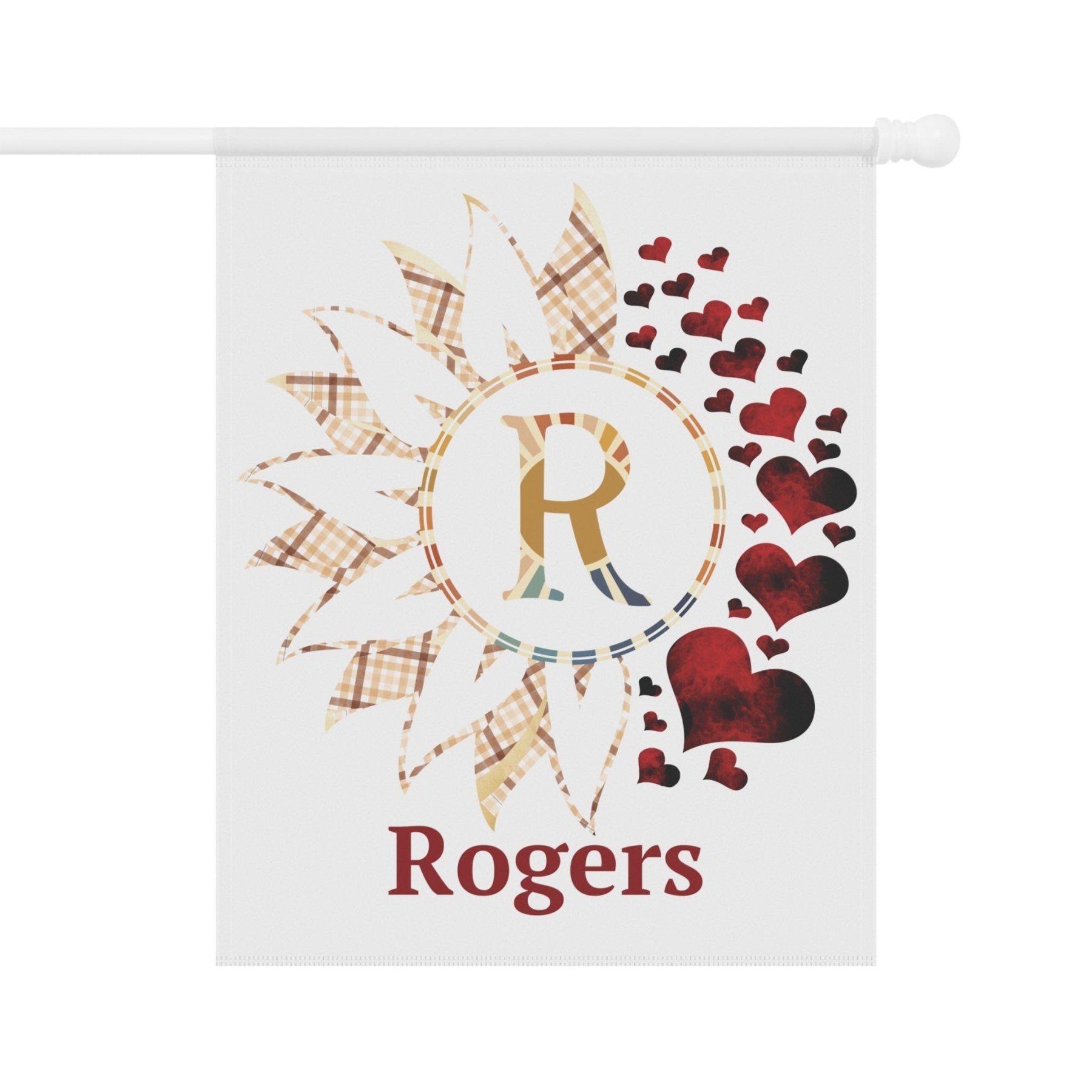 Flower & Hearts Garden, Lawn, House, Vintage Plaid Monogram Name - Janlyn's Crafts