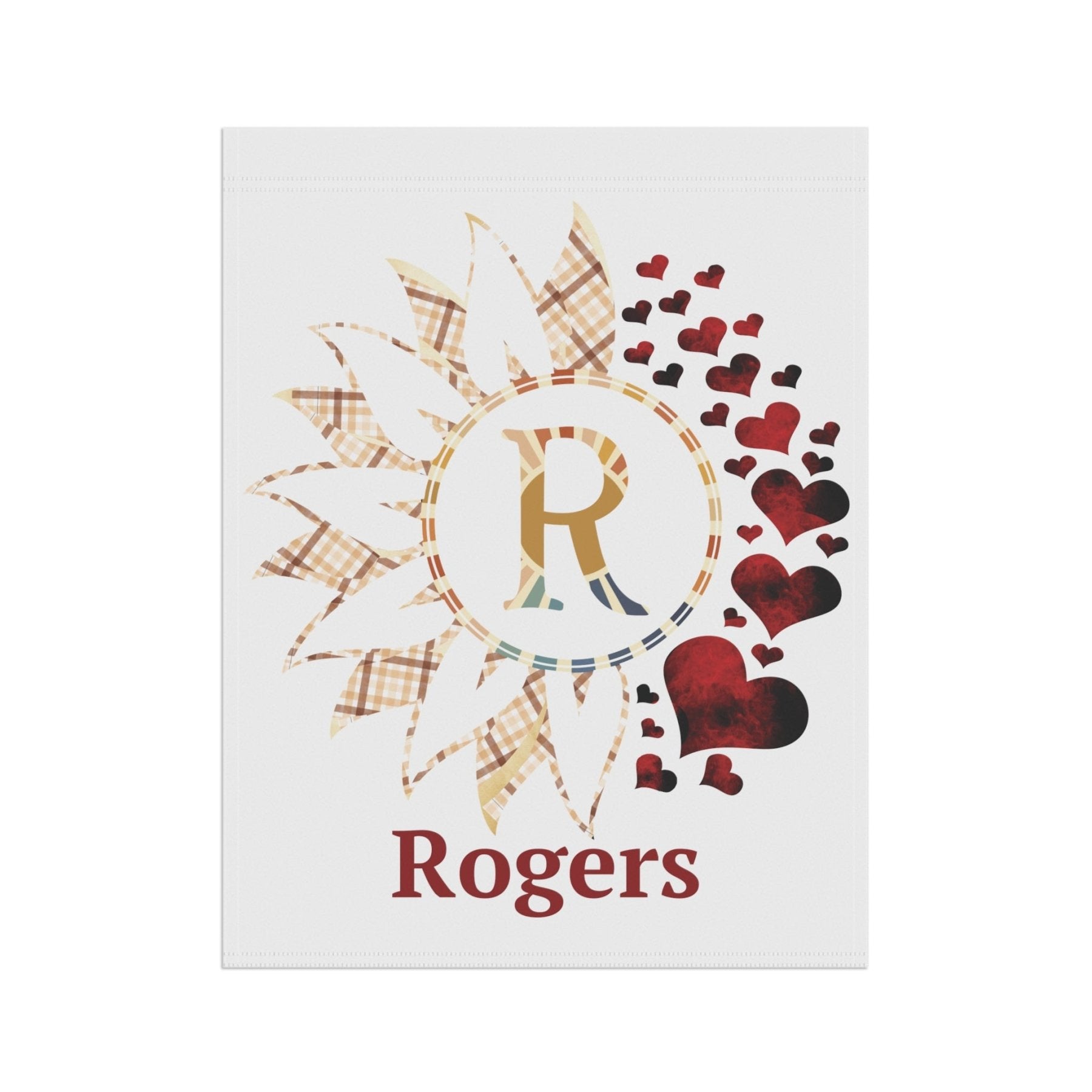 Flower & Hearts Garden, Lawn, House, Vintage Plaid Monogram Name - Janlyn's Crafts