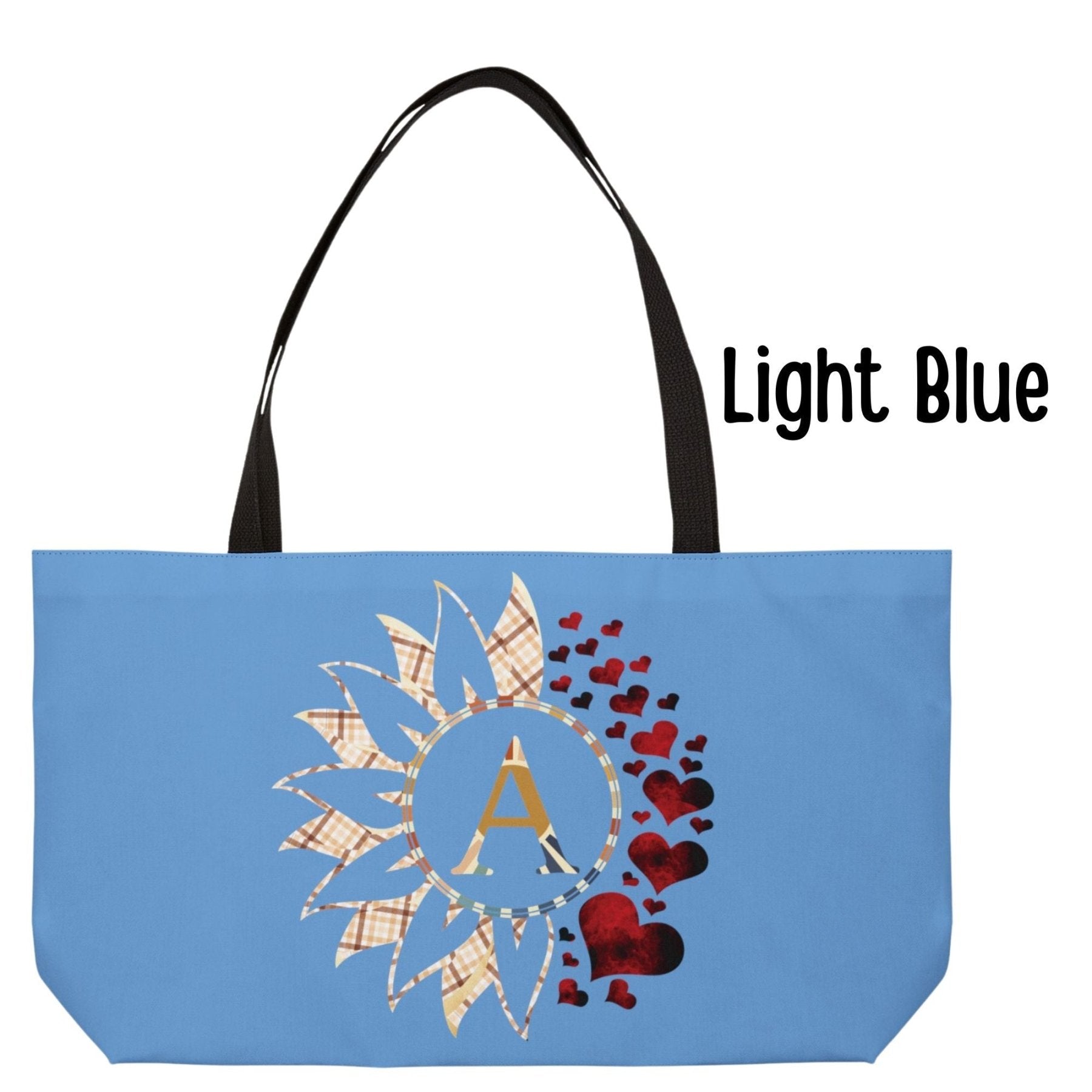 Flower & Hearts Personalized Monogram Weekender Tote Bag, Plaid Vintage & Red Hearts - Janlyn's Crafts