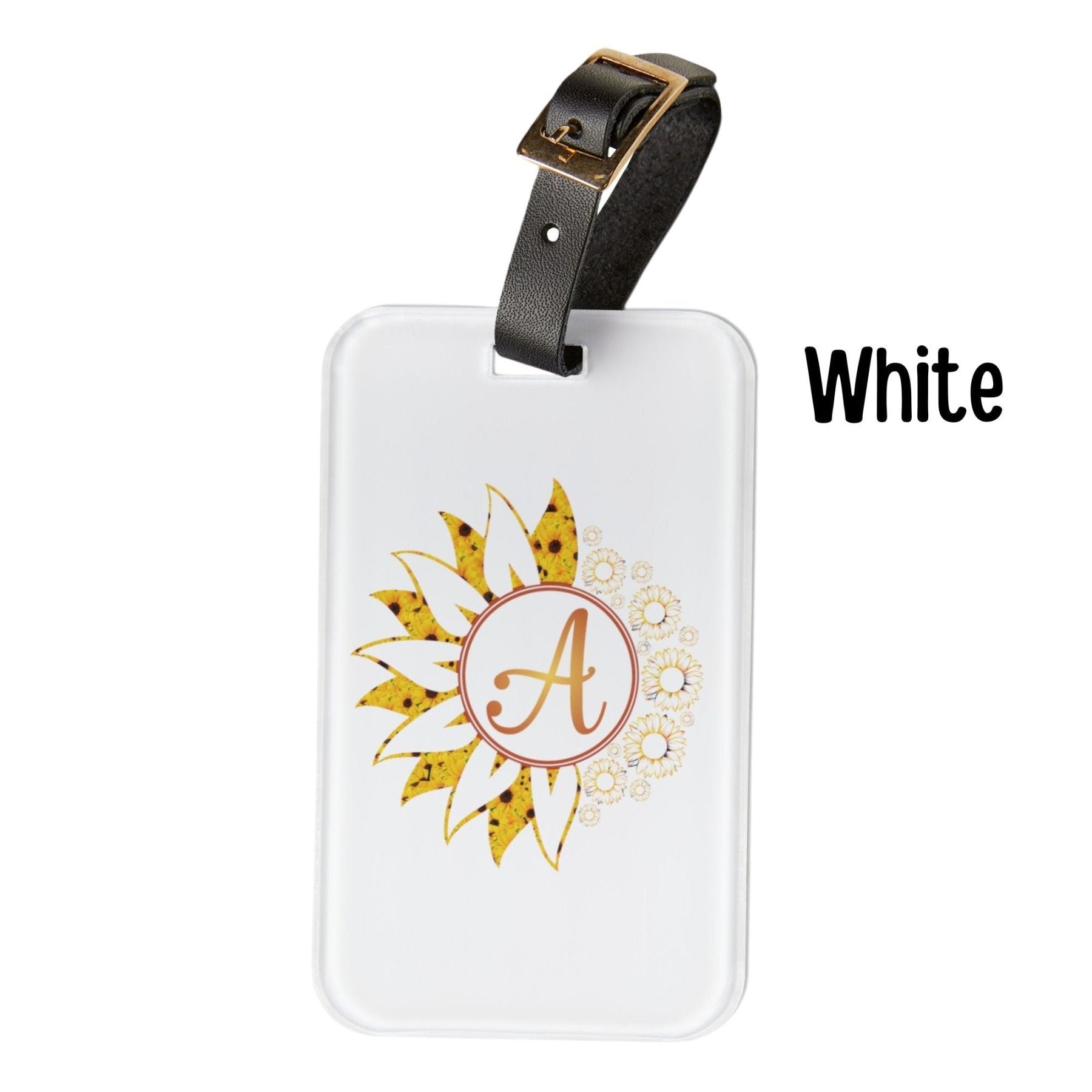 Flower & Sunflowers Personalized Monogram Luggage Tag, Yellow Sunflowers - Janlyn's Crafts