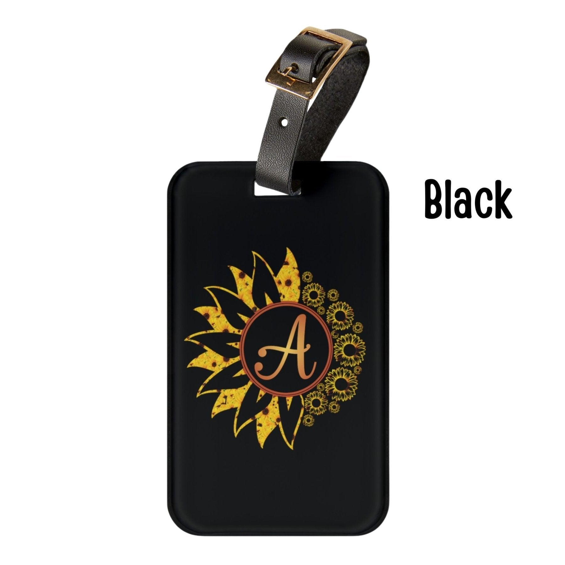 Flower & Sunflowers Personalized Monogram Luggage Tag, Yellow Sunflowers - Janlyn's Crafts