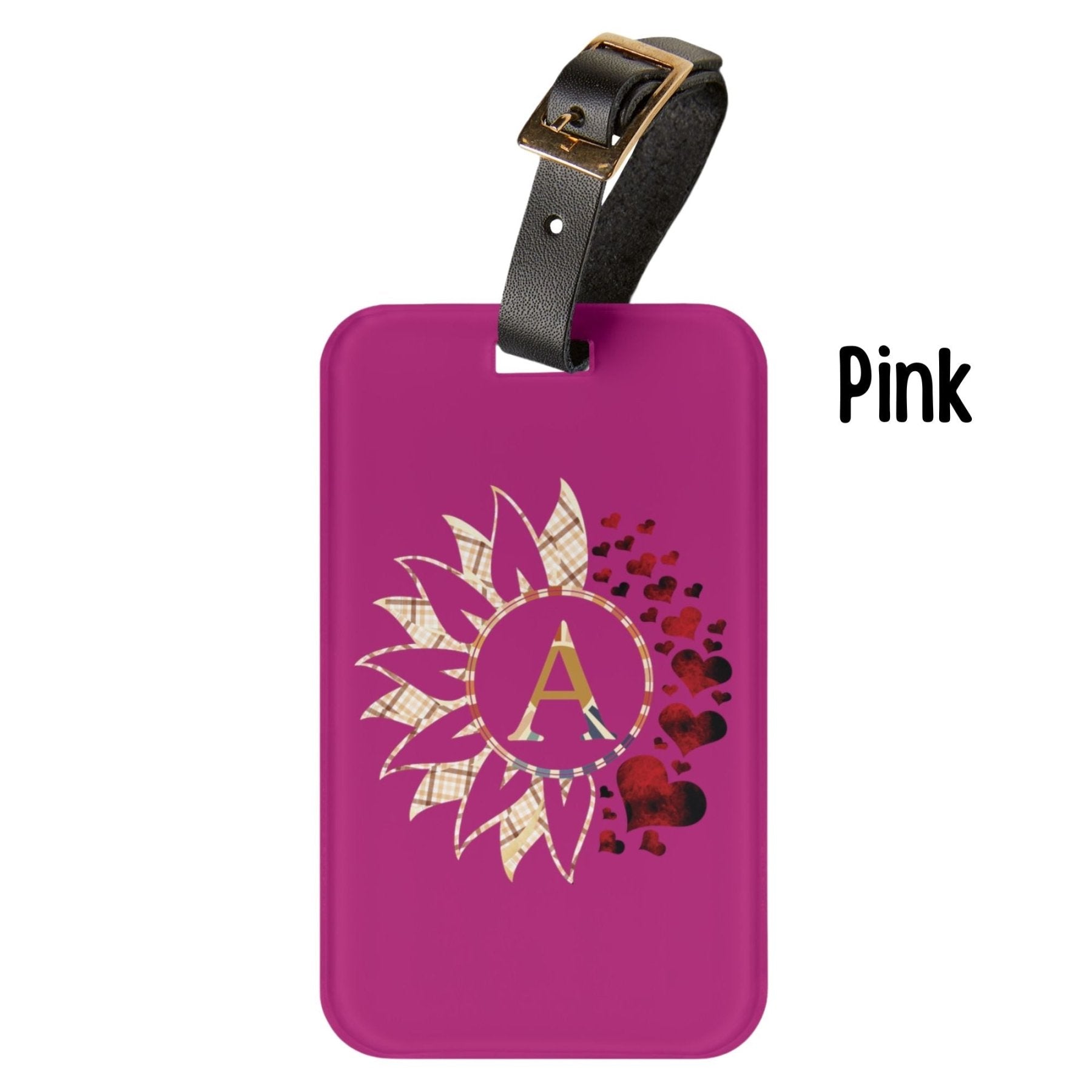 Flowers & Hearts Personalized Monogram Luggage Tag, Plaid Vintage & Red Hearts - Janlyn's Crafts